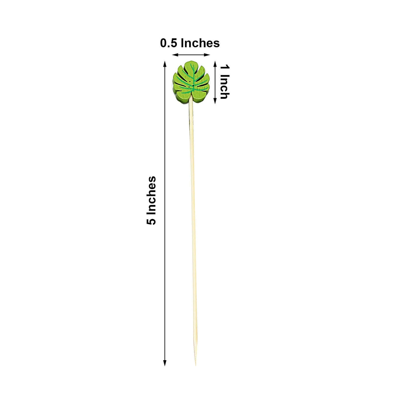 100-Piece Set of Eco-Friendly Bamboo Cocktail Picks with Tropical Leaf Design, 5 Inches Long