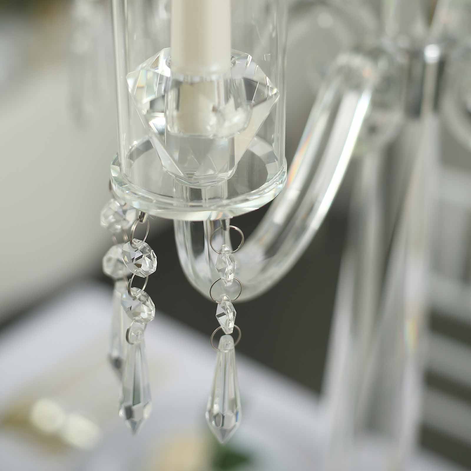 36-Inch 4-Arm Decorative Crystal Glass Taper Candle Holder Candelabra with Chandelier Chains