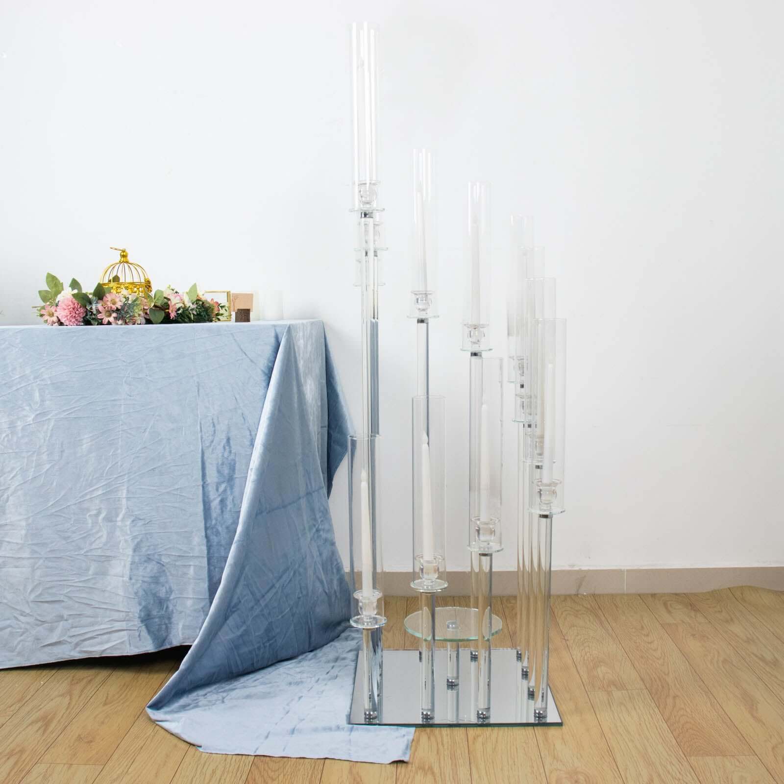 4.5ft Crystal Glass Cluster Candelabra Pedestal Stand - Ideal Table Centerpiece