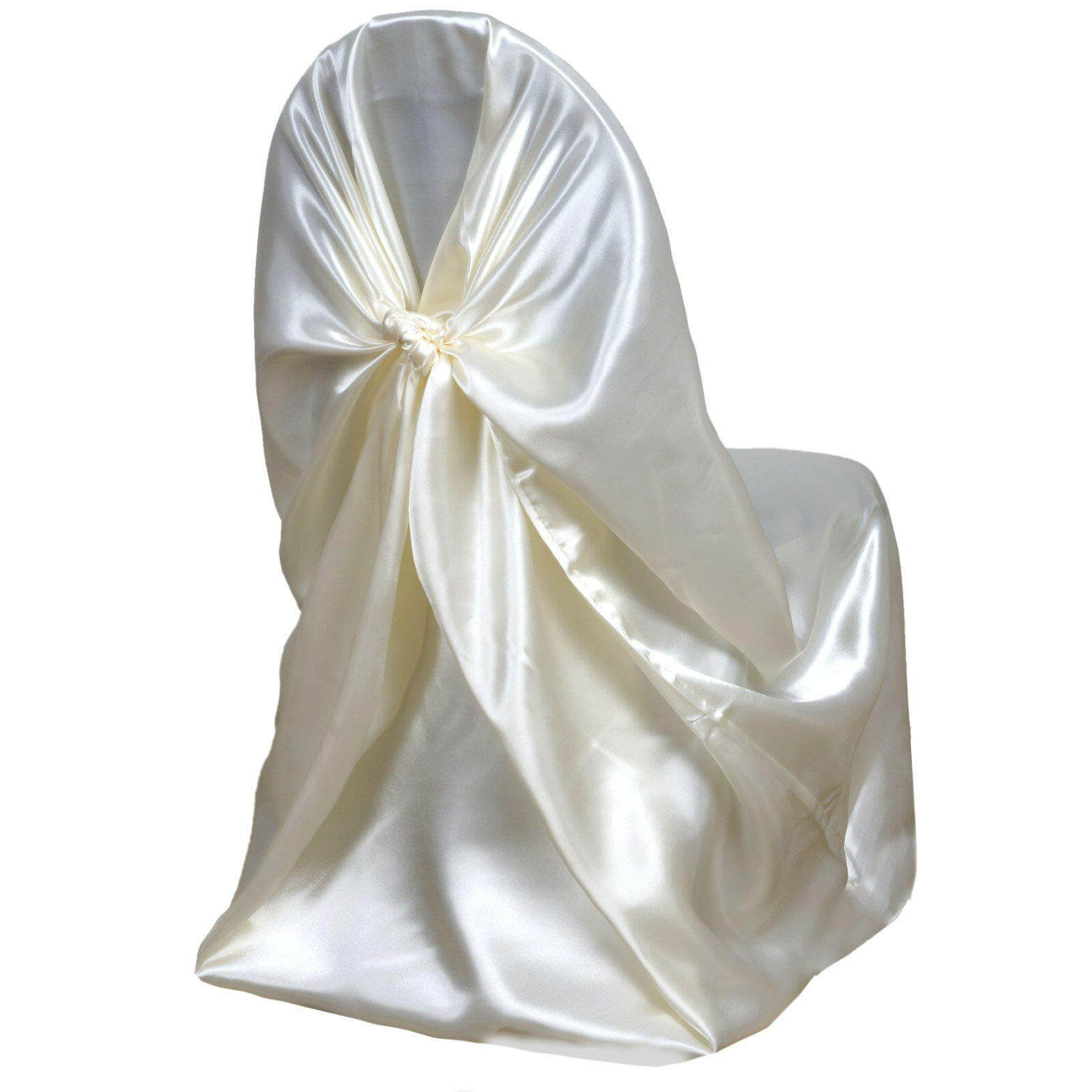 Ivory Satin Self-Tie Universal Chair Cover - Durable Slip-On for Folding, Dining & Banquet Chairs