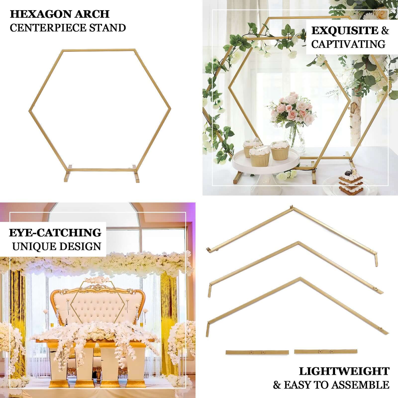 Hot Sale! Gold Metal Hexagon Self - Standing Wedding Arch Table Centerpiece 21