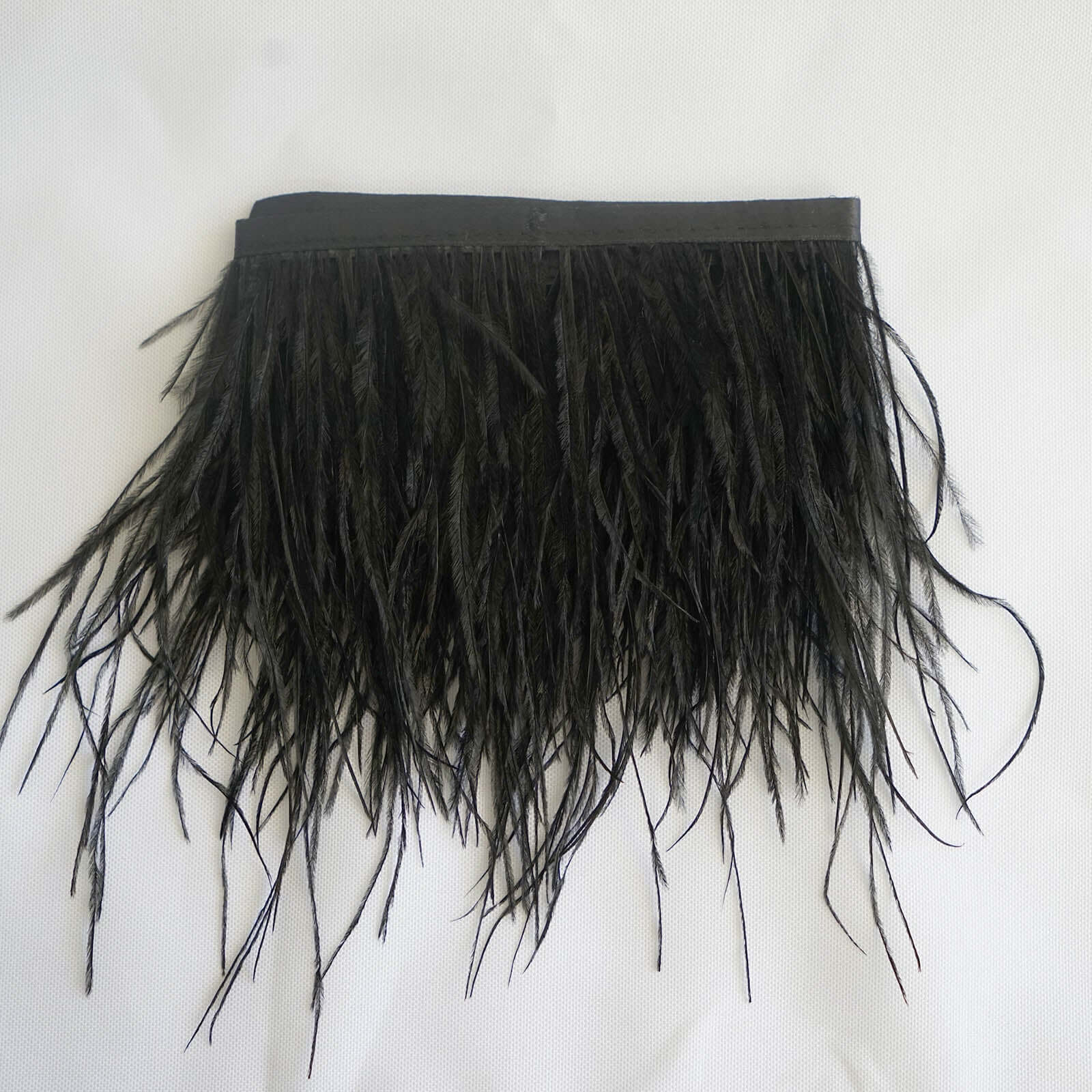 39" Black Real Ostrich Feather Fringe Trim with Satin Ribbon - Ideal for Decor