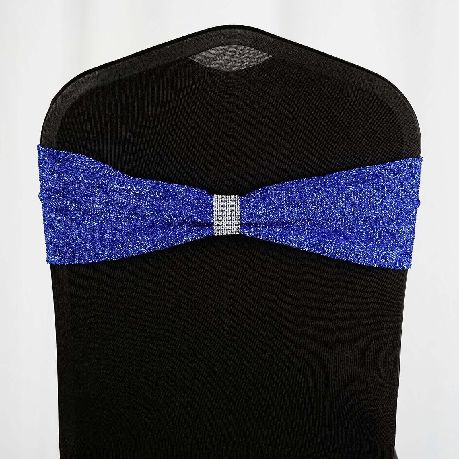 5-Piece Royal Blue Metallic Shimmer Tinsel Spandex Durable Reusable Chair Sashes