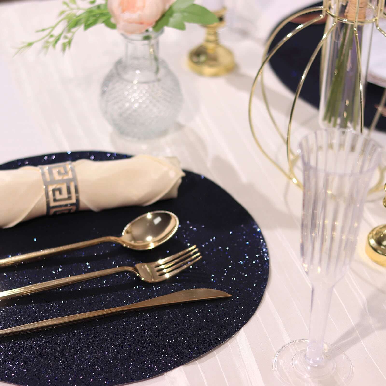 6-Piece Set of Navy Blue Glitter Round Placemats - Non-Slip and Heat-Resistant for Dining Tables