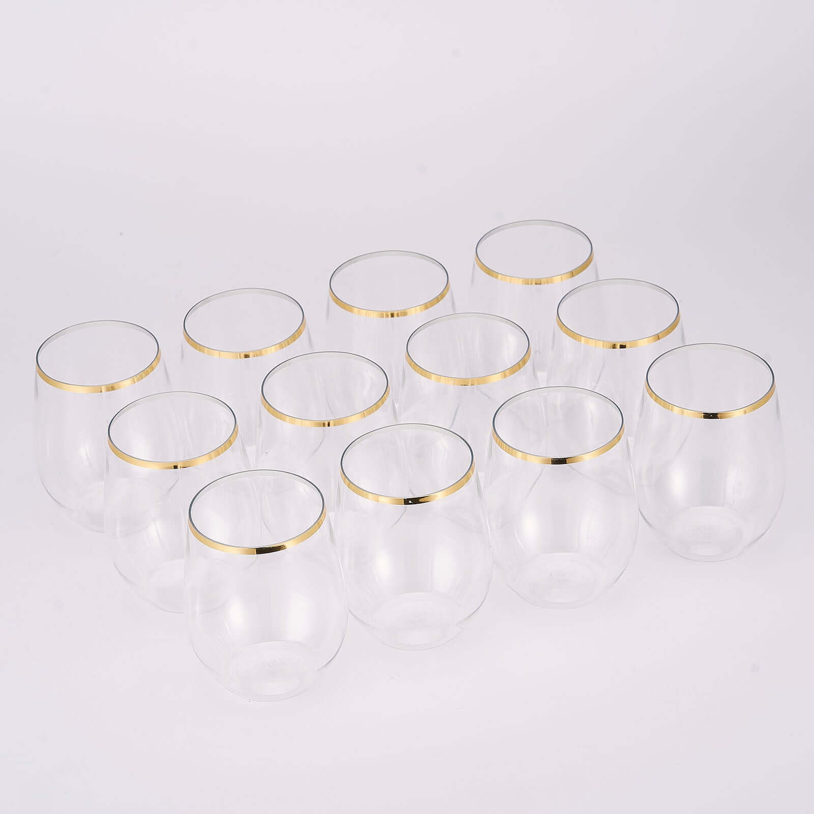 12-Pack Reusable 12oz Clear Plastic Wine Tumblers with Gold Rim - Ideal for Events