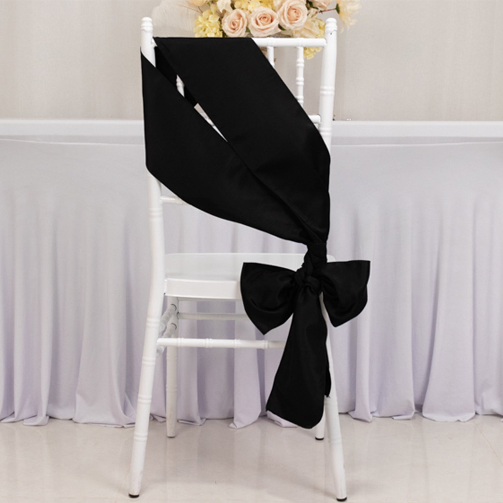 5-Pack Black Lamour Satin 6x106 Chair Sashes - Stylish & Reusable Wedding Decor
