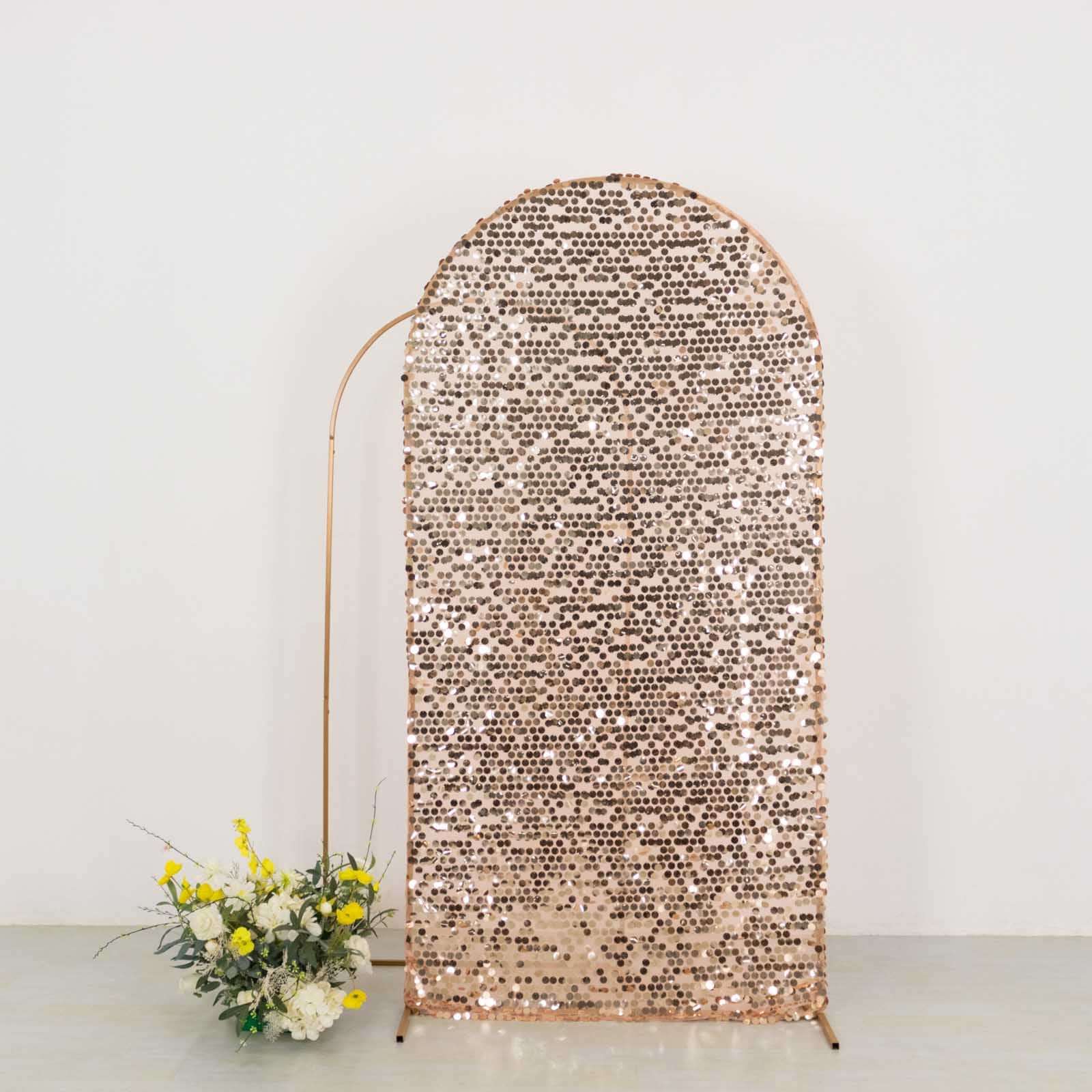 Sparkly 7ft Rose Gold Payette Sequin Fitted Cover for Round Top Wedding Arch - Ideal Decor!