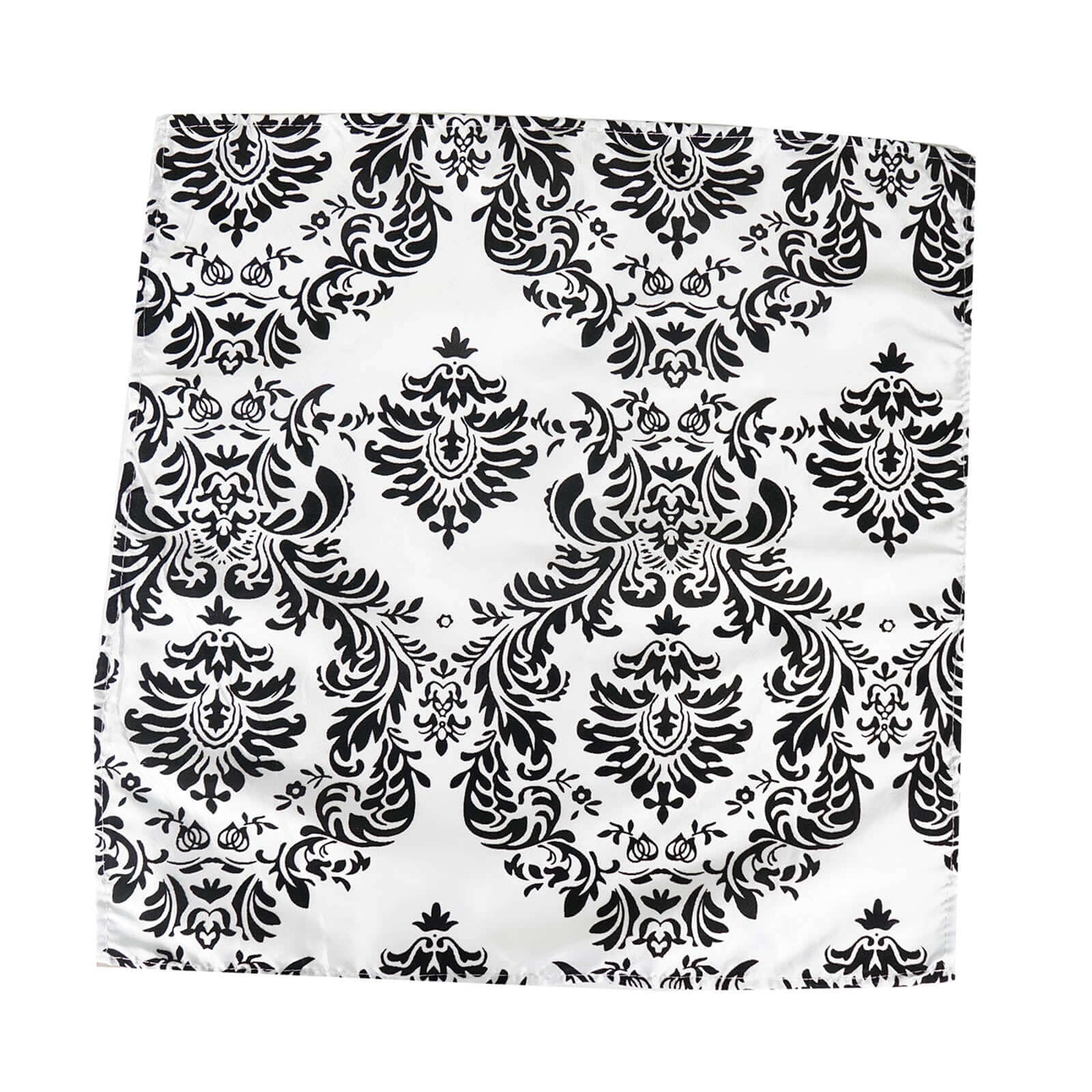 Exclusive 5-Pack Black/White Damask Flocking Design Taffeta Dinner Napkins - Luxurious Decor