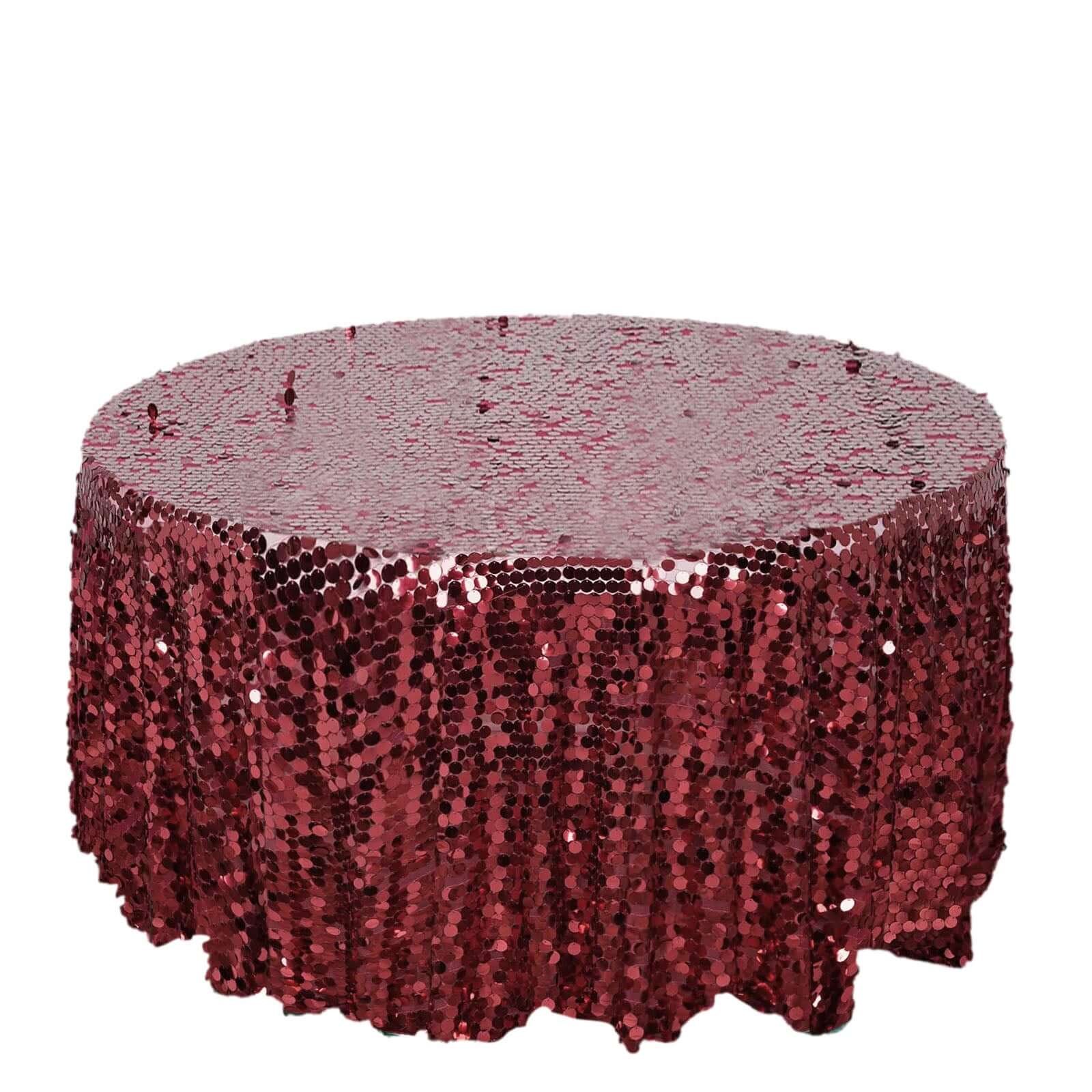 Burgundy Sequin 120 - inch Round Seamless Tablecloth for Big Payette Tables