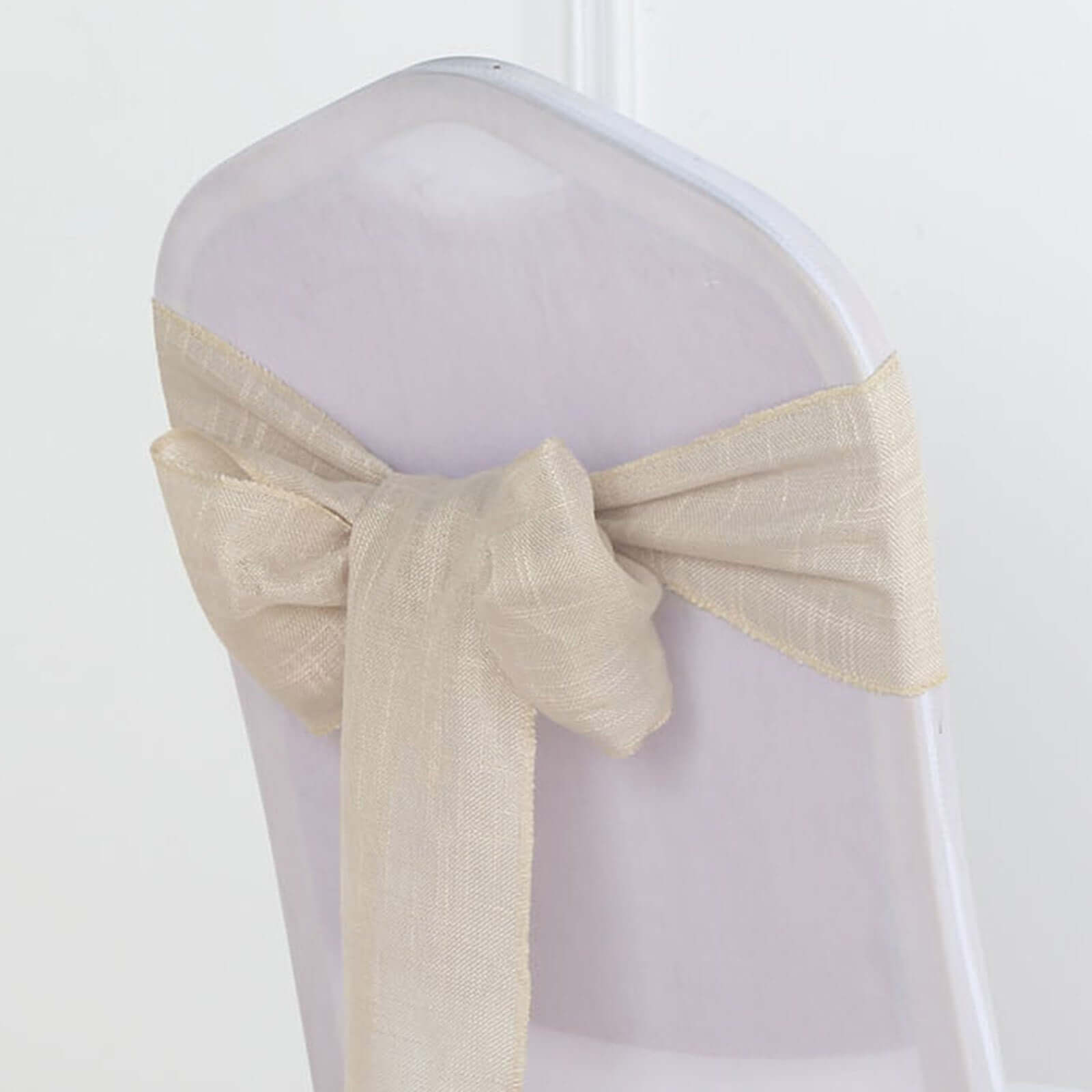 5-Pack Durable Wrinkle-Resistant Beige Faux Linen Chair Sashes for Events