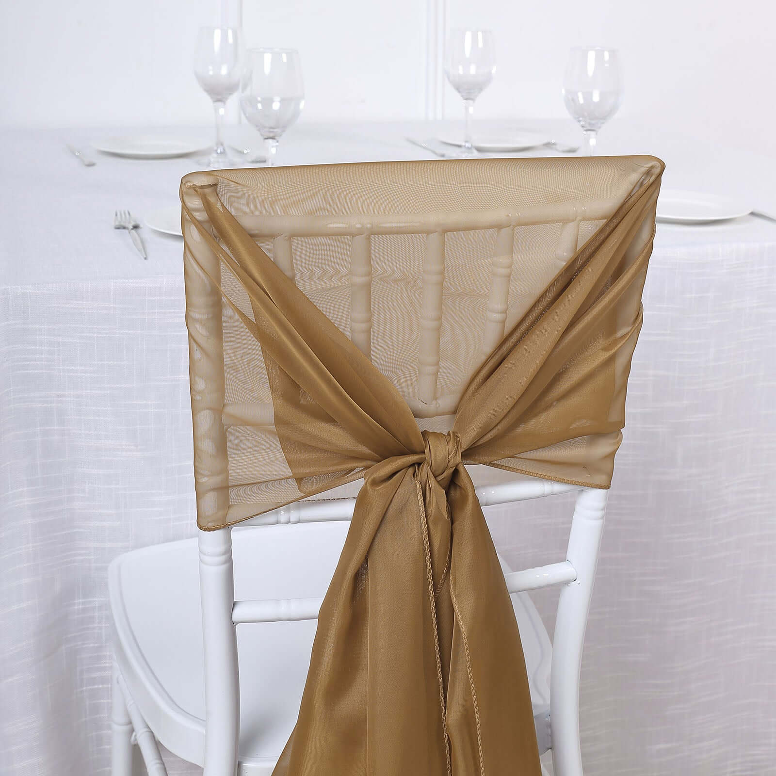 5-Pack Gold Premium Chiffon Chair Sashes - Soft, Lightweight for Stylish DIY Decor