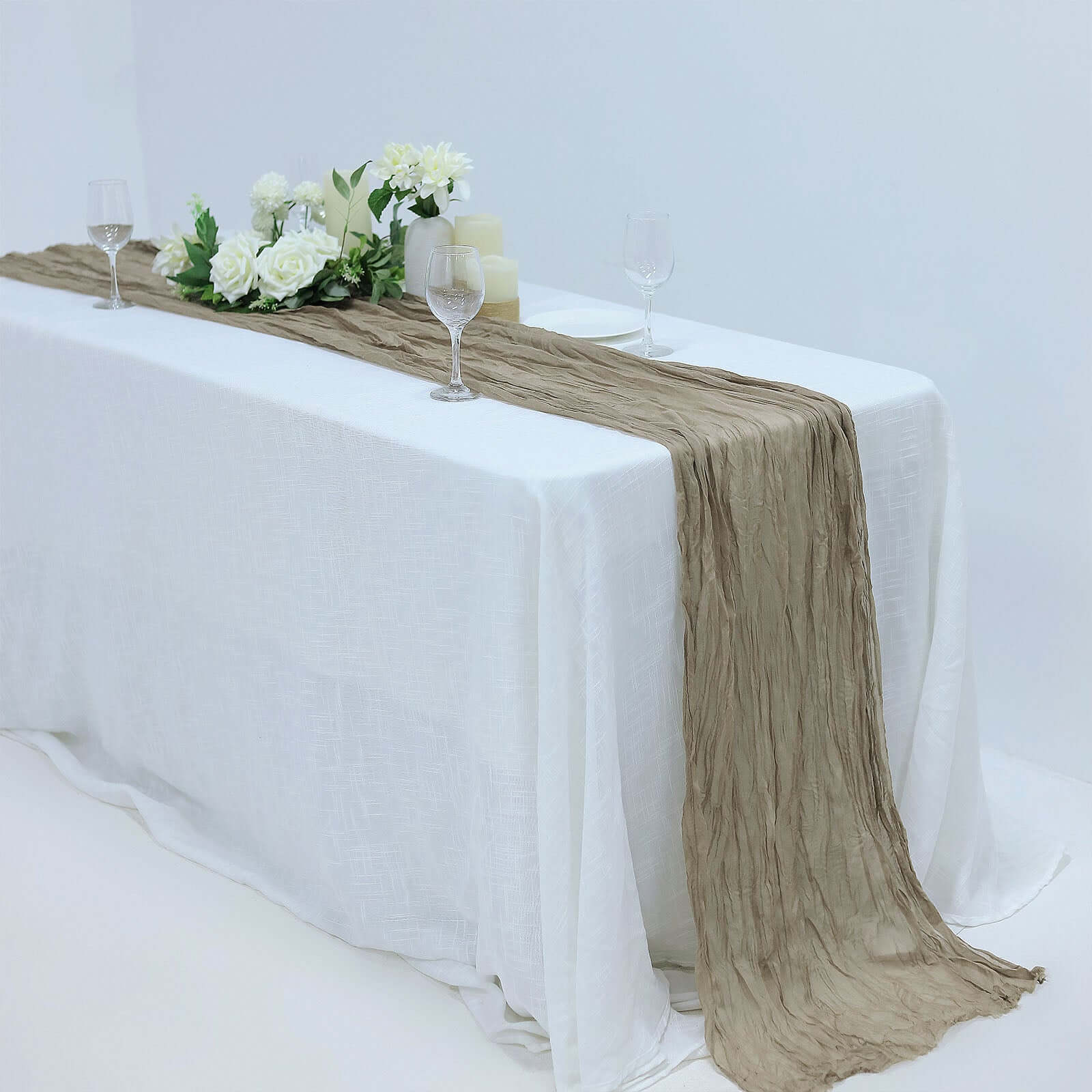 Get This 10ft Natural Gauze Cheesecloth Table Runner for Rustic Boho Decorations