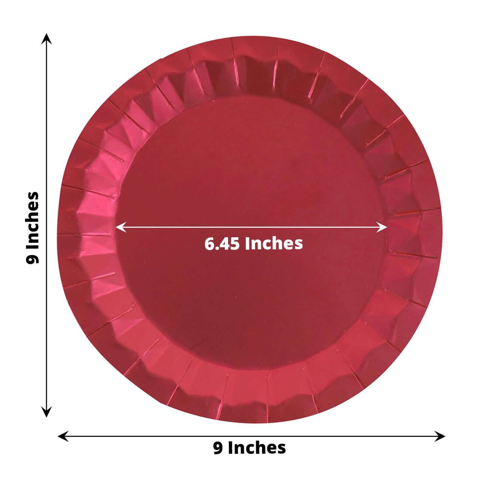 25-Piece Set of 9-Inch Round Disposable Burgundy Paper Dinner Plates with Geometric Prism Rim, 400GSM