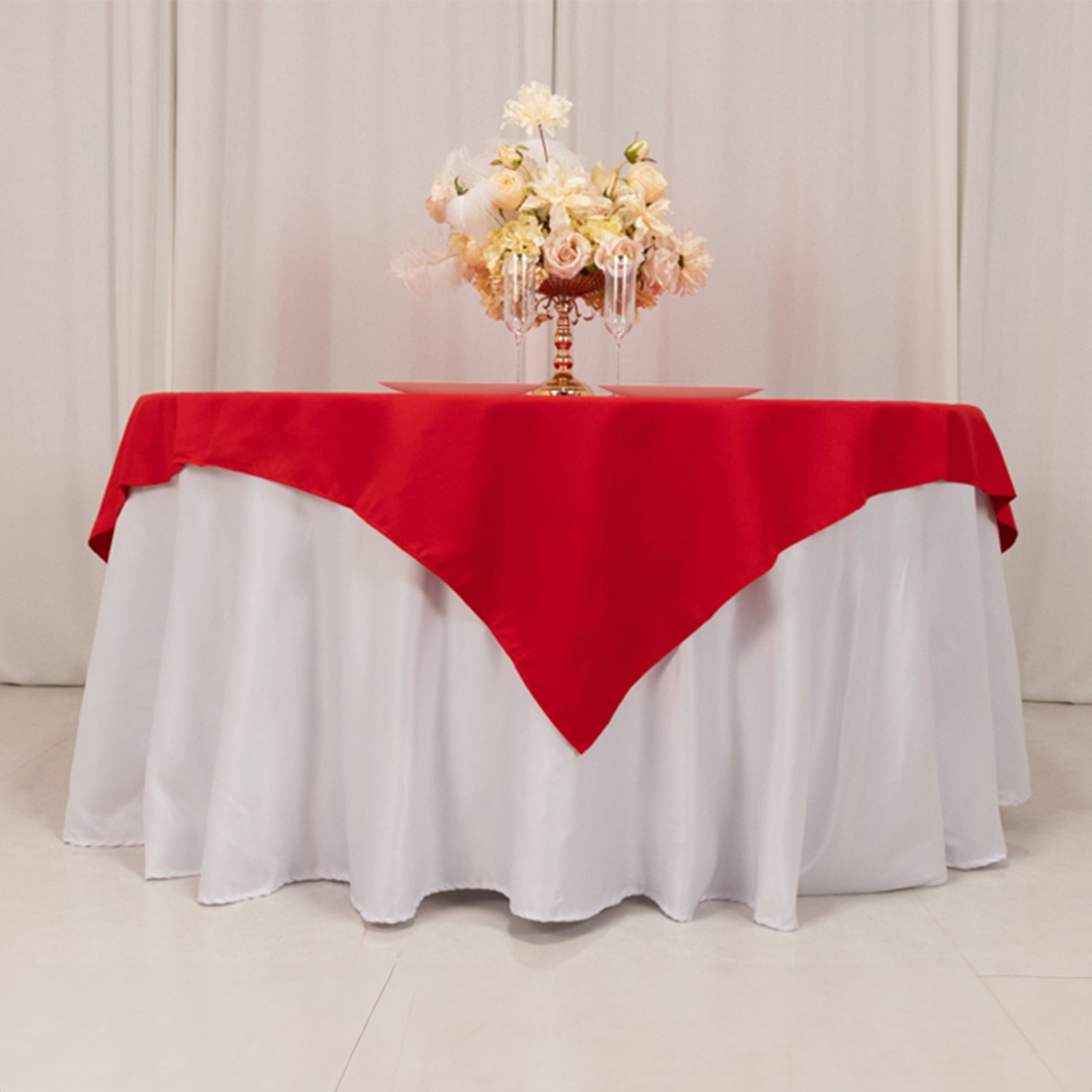 Hot Deal! Red 70x70 Square Cotton Blend Table Overlay - Wrinkle-Free Table Topper