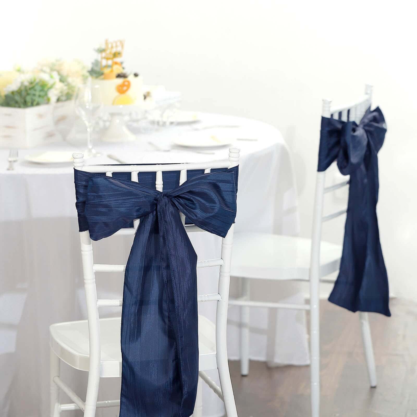Special Offer! 5-Pack Navy Blue Accordion Crinkle Taffeta Chair Sashes for Weddings & Gatherings