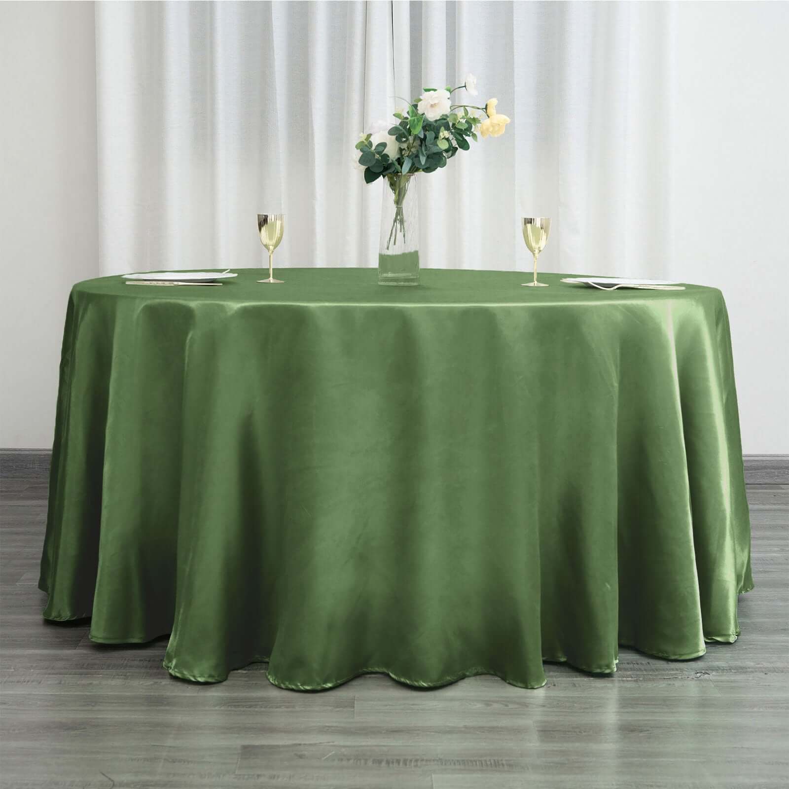 Stylish Seamless Olive Green Satin 120-Inch Round Tablecloth