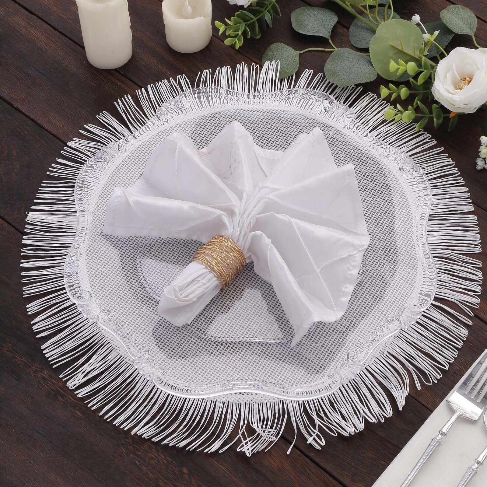 Hot Deal! 4-Pack White Jute Round Placemats with Fringe Edge - Rustic Boho Chic Table Decor