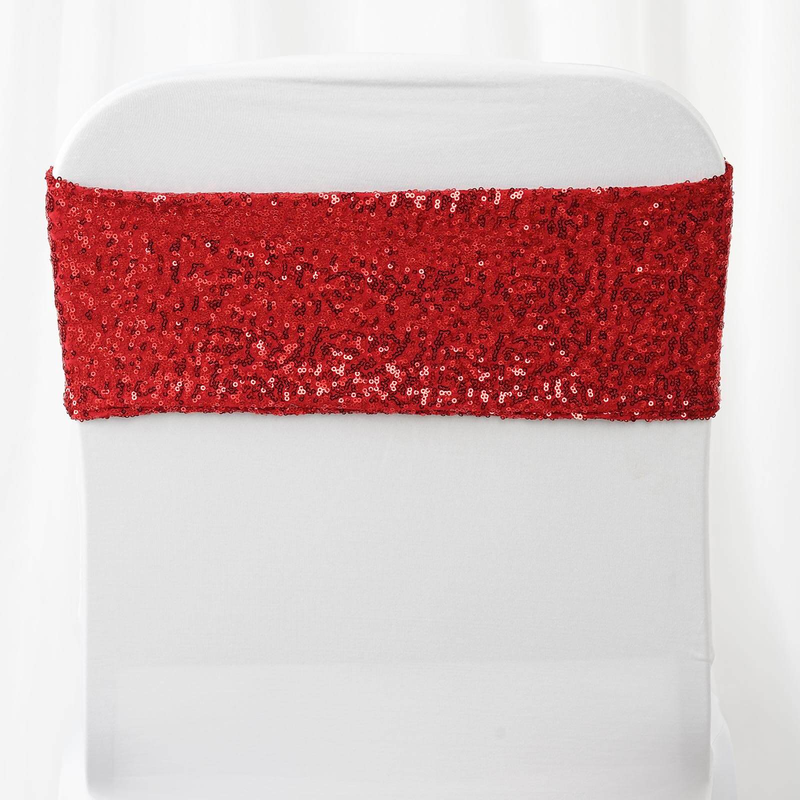 Hot Sale! 5-Pack Red Sequin Spandex Stretch Chair Sashes 6x15