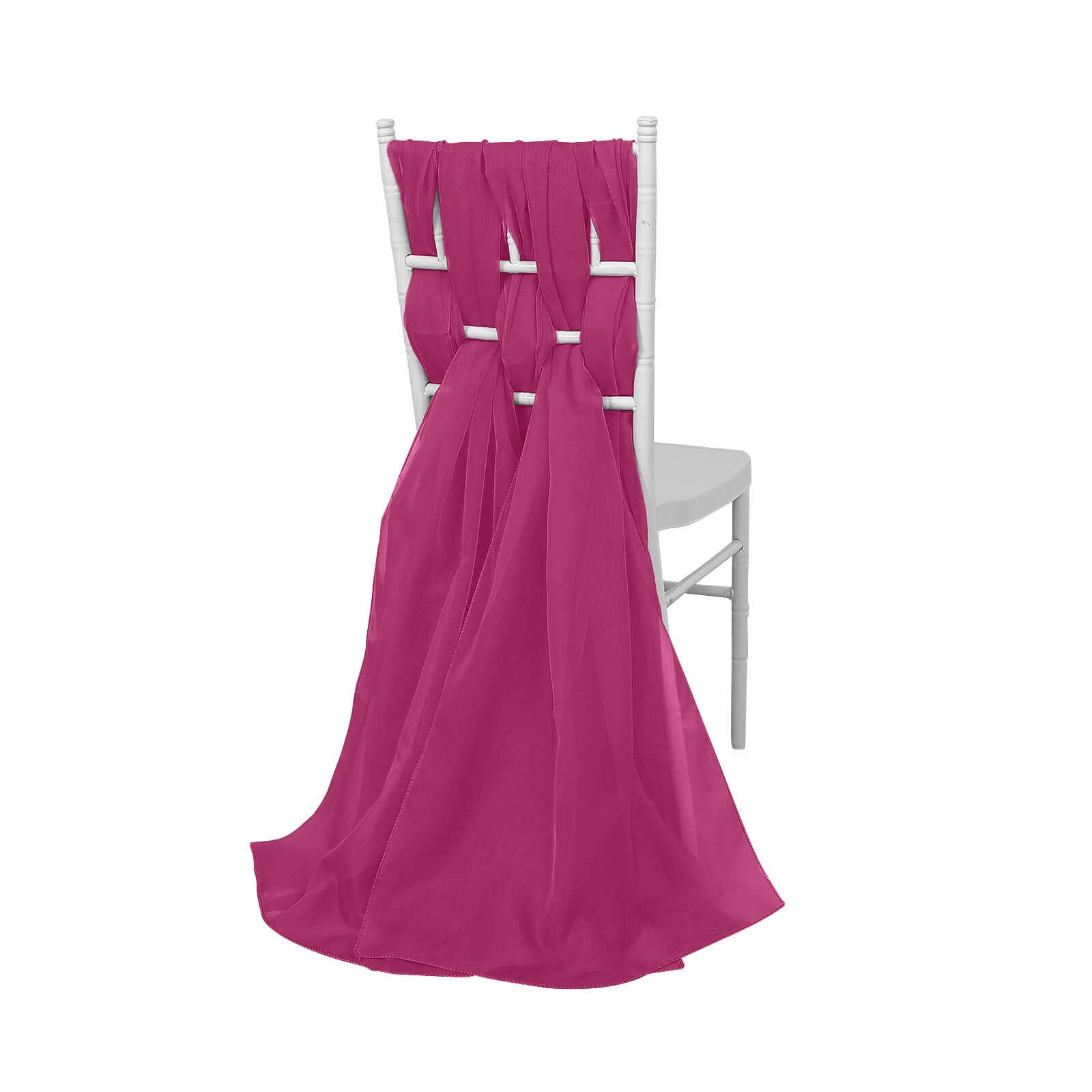 5-Piece Set of Fuchsia Premium Chiffon Chair Sashes - Soft, Lightweight Designer Bows 22x78