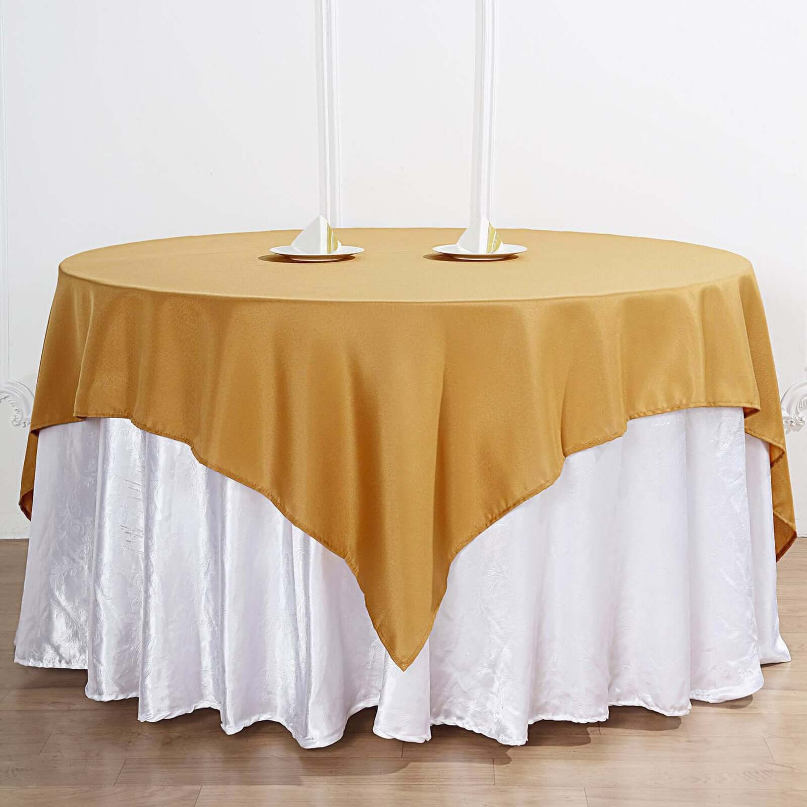 Durable Gold 70x70 Polyester Square Tablecloth - Wrinkle-Free