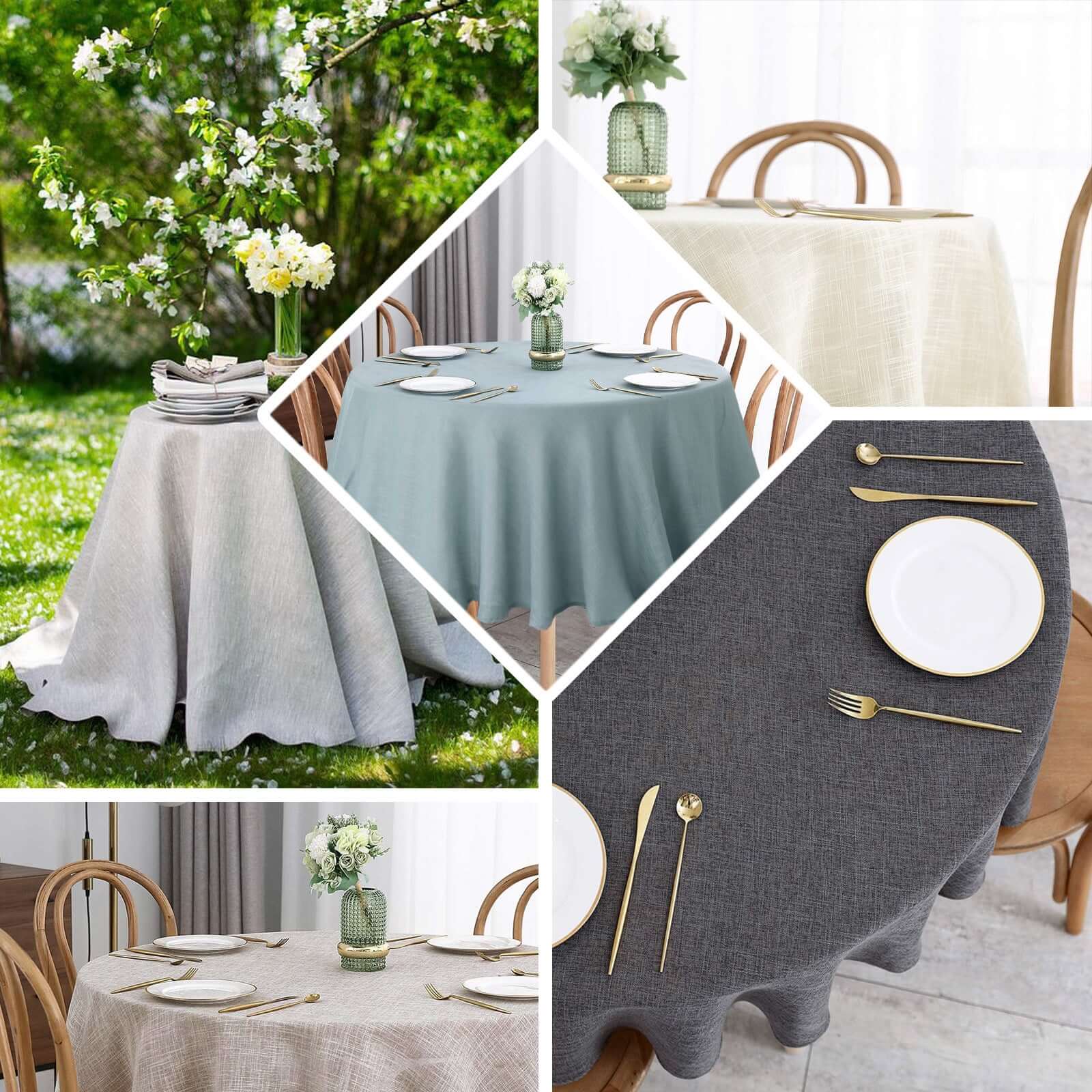 Hot! Taupe Faux Linen 120 Round Wrinkle-Resistant Tablecloth