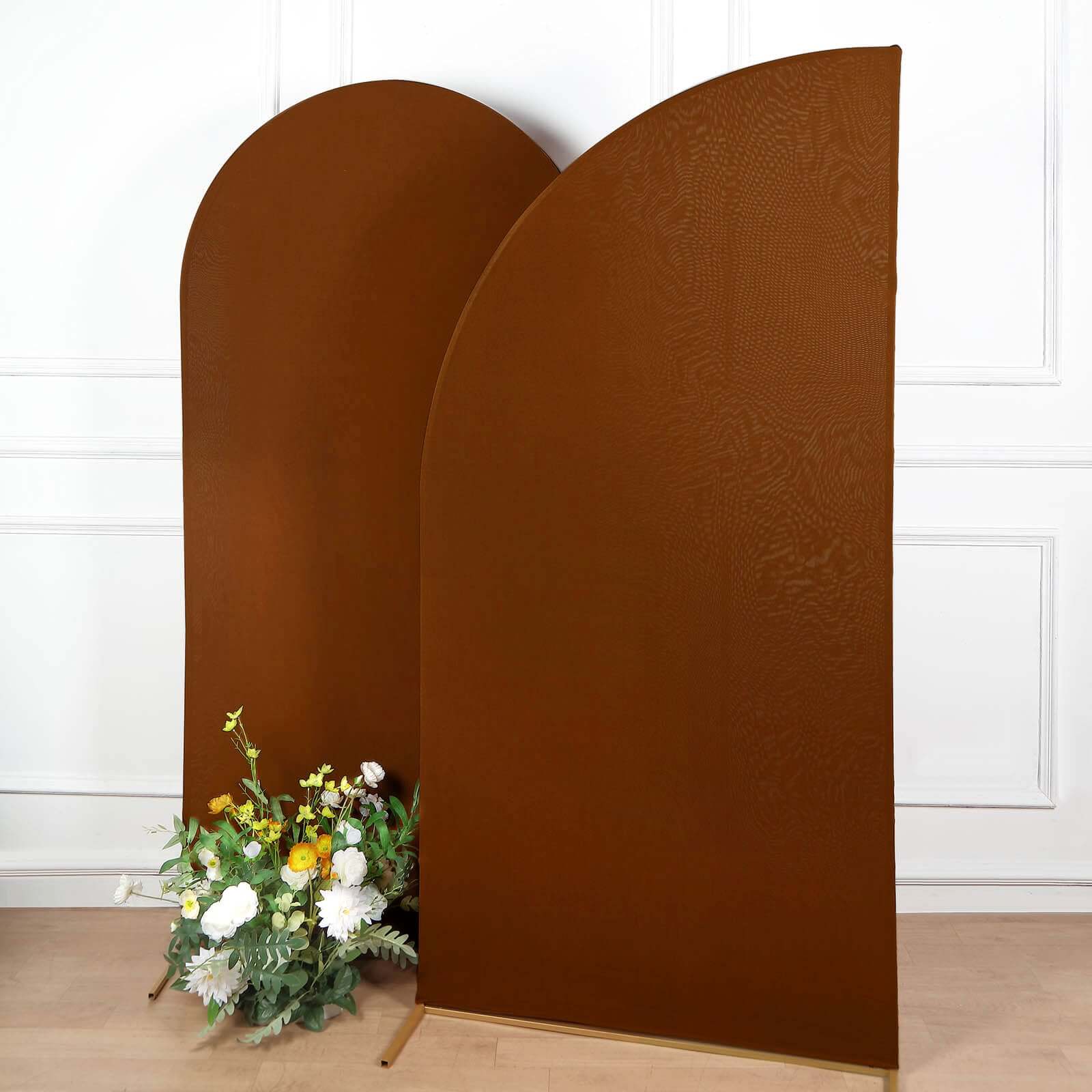 7ft Cinnamon Brown Double - sided Spandex Custom - Fitted Half Moon Wedding Arch Backdrop Cover