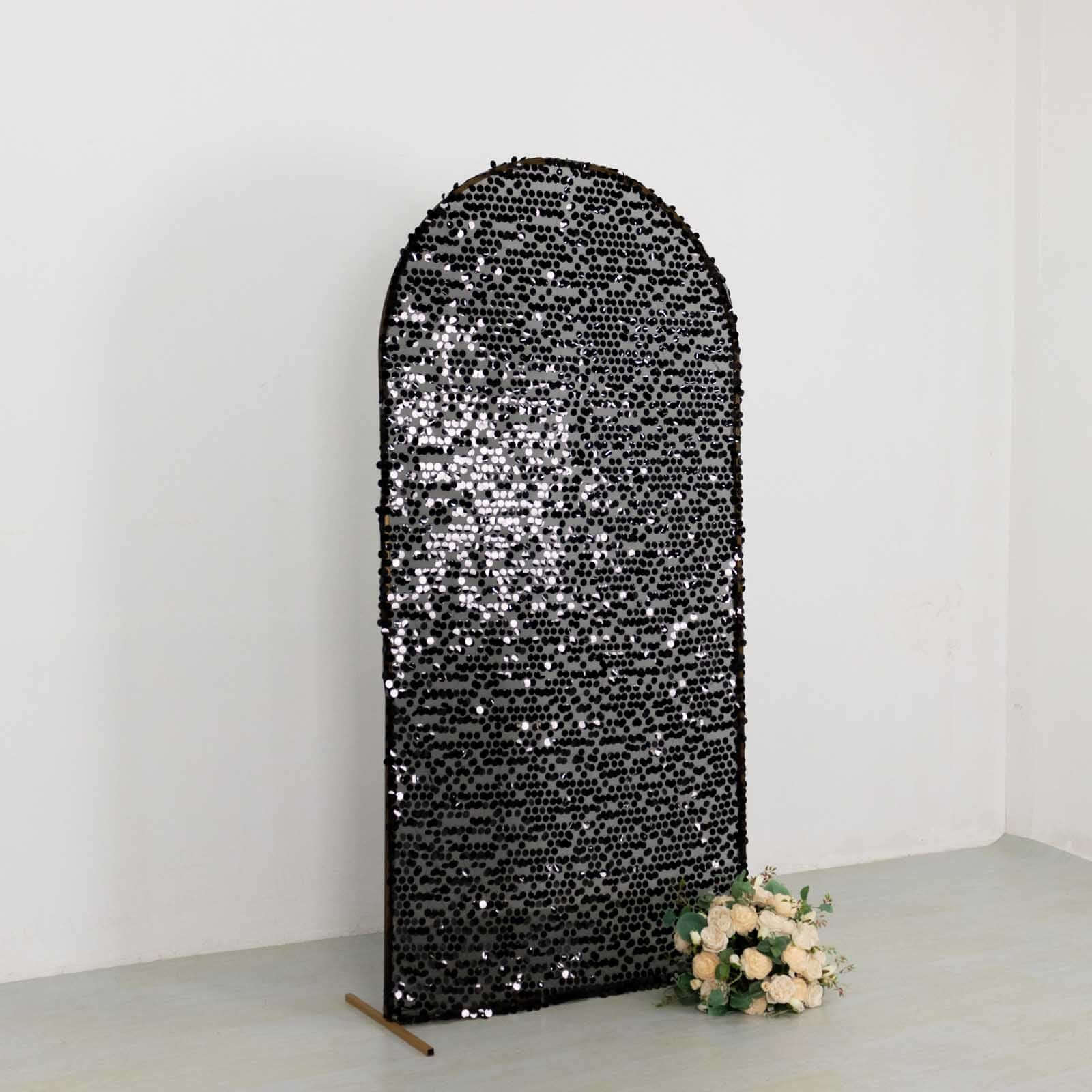 Hot! 7ft Black Sparkly Payette Sequin Fitted Wedding Arch Cover