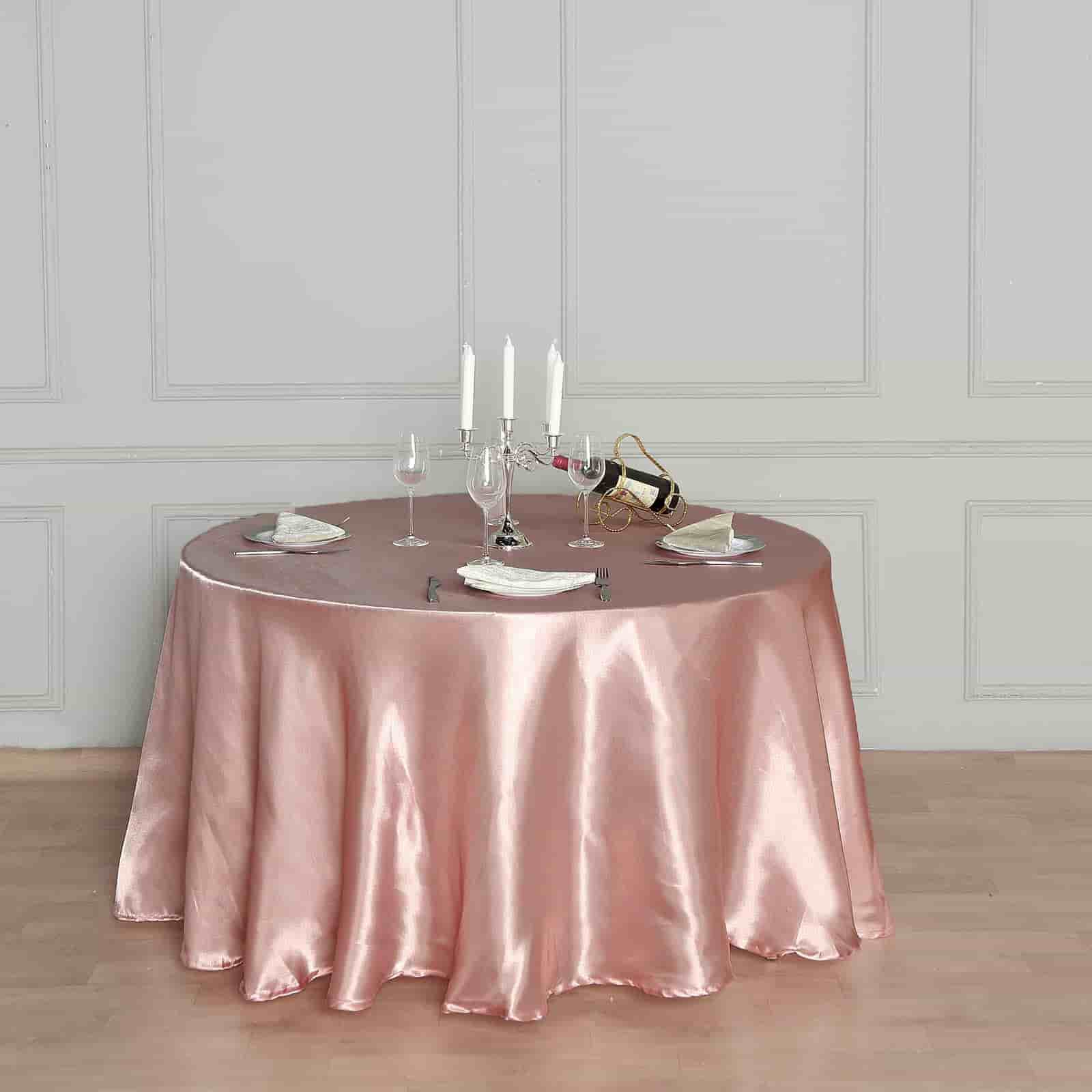 Luxurious 108-Inch Round Dusty Rose Satin Tablecloth with Smooth Finish