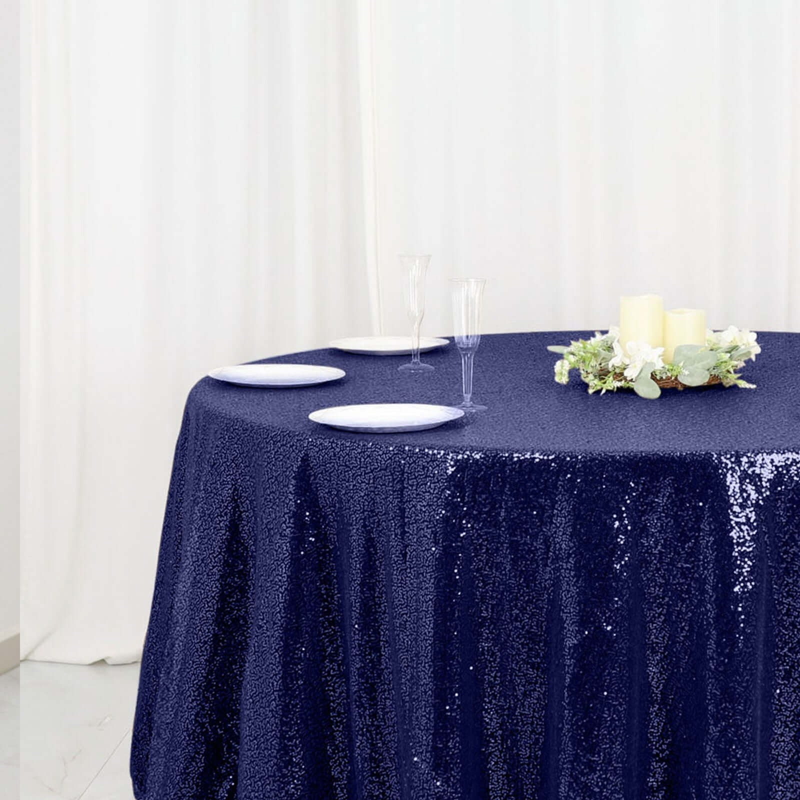 Navy Blue Seamless Glittering 120' Round Sequin Tablecloth - Ideal for Events