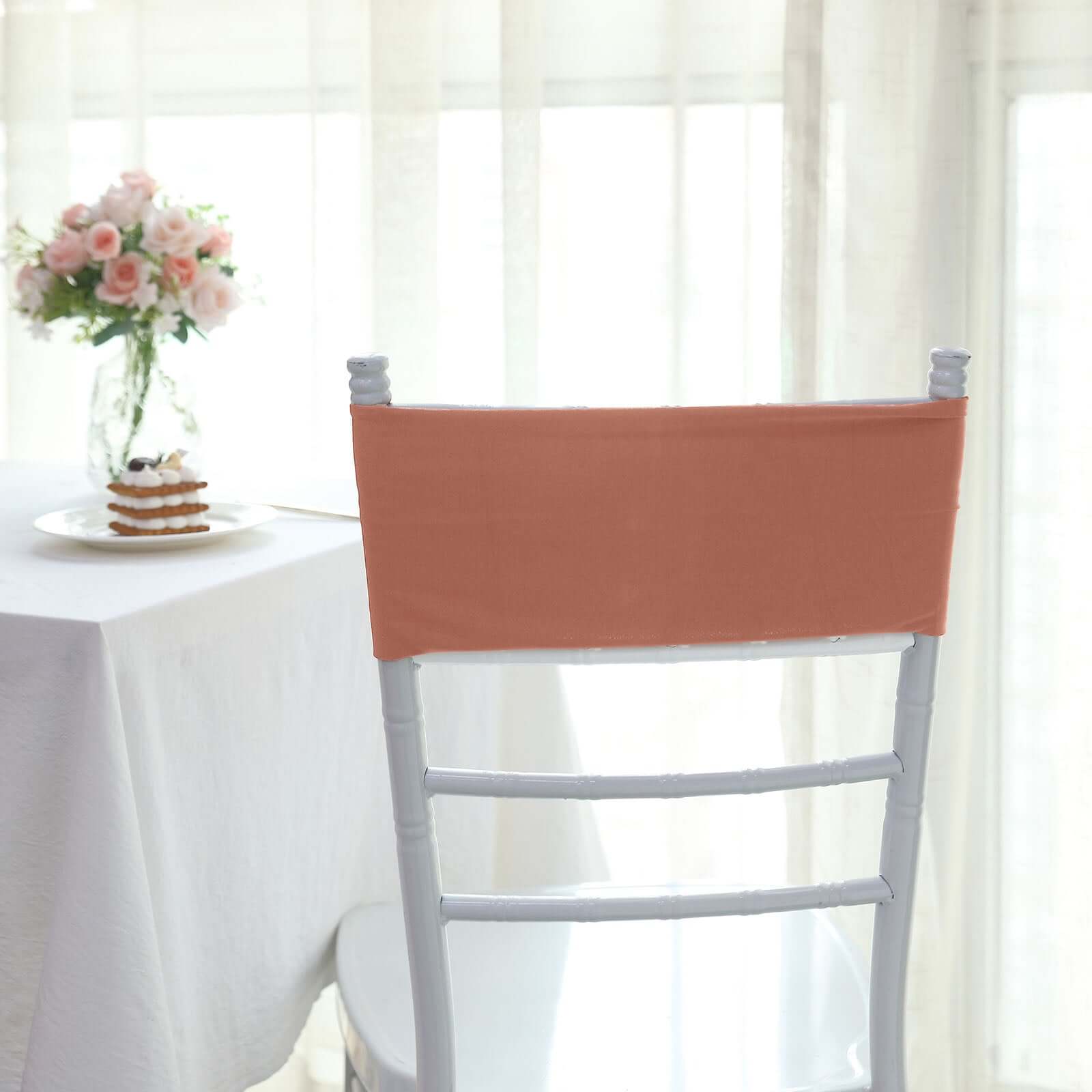 5-Pack Heavy-Duty Stretch Spandex Chair Sashes in Terracotta (Rust) - Ideal for Decorating
