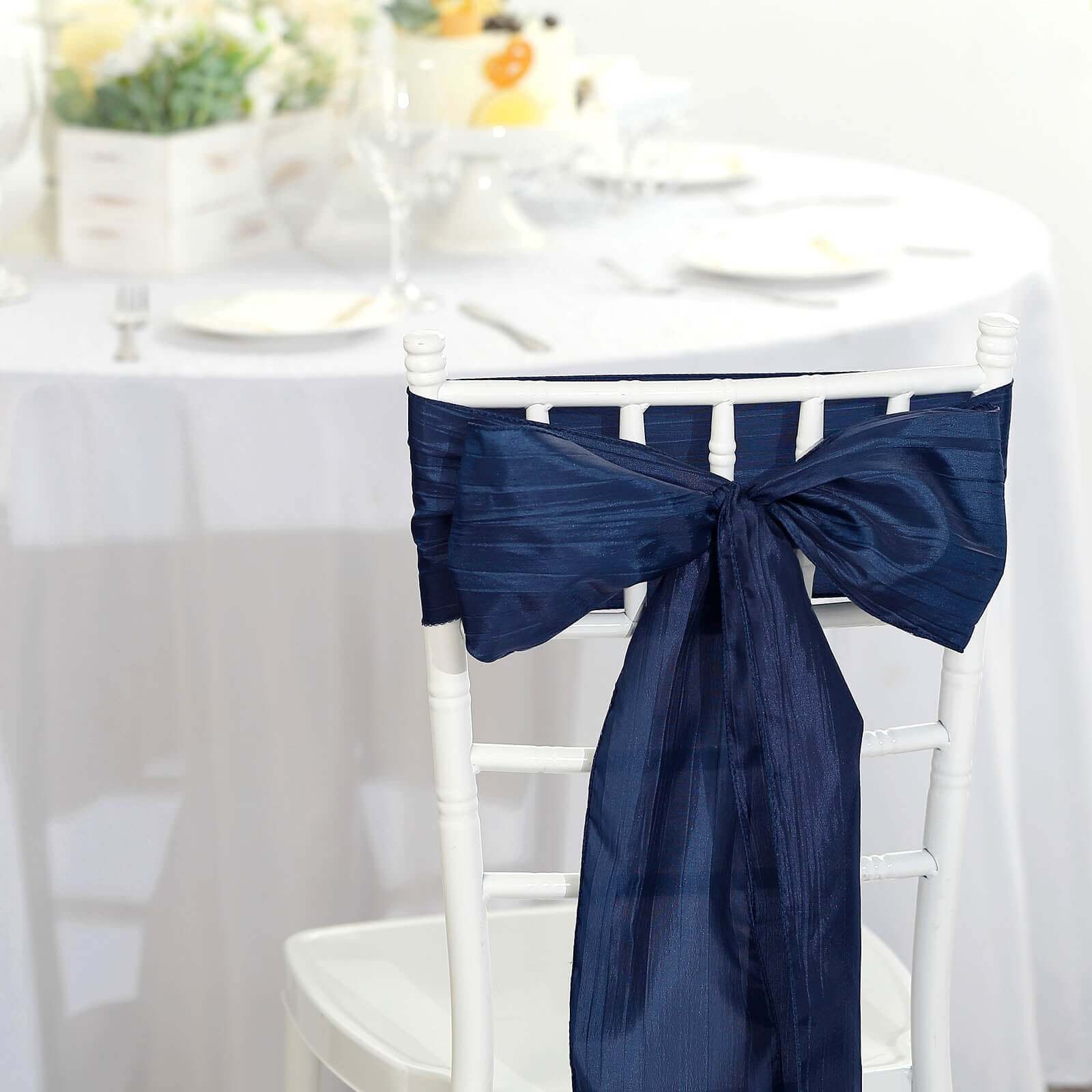 Special Offer! 5-Pack Navy Blue Accordion Crinkle Taffeta Chair Sashes for Weddings & Gatherings