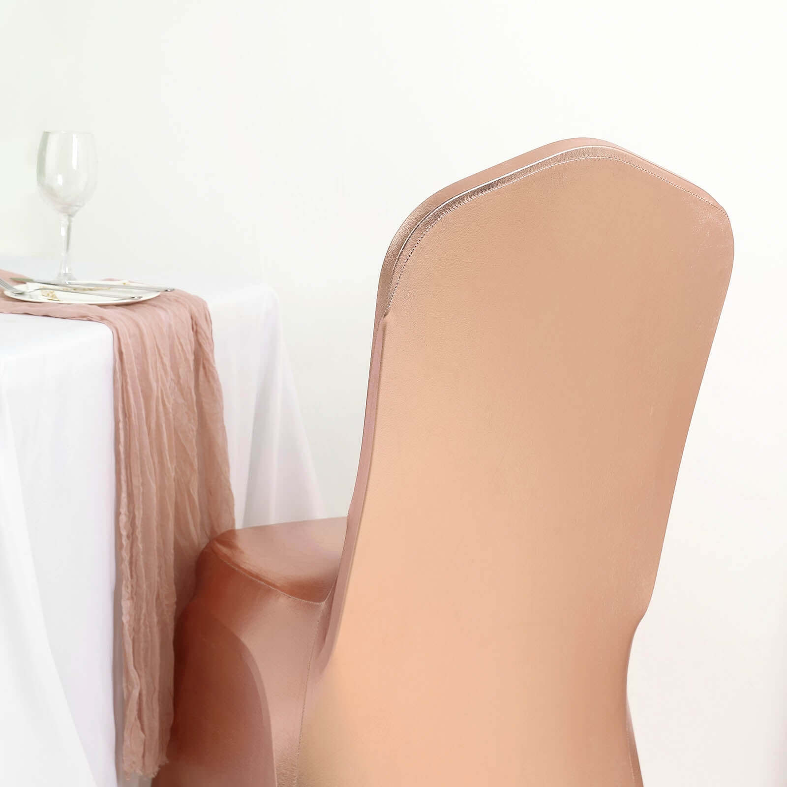 Metallic Rose Gold Glittering Spandex Fitted Slipcover for Banquet Chairs