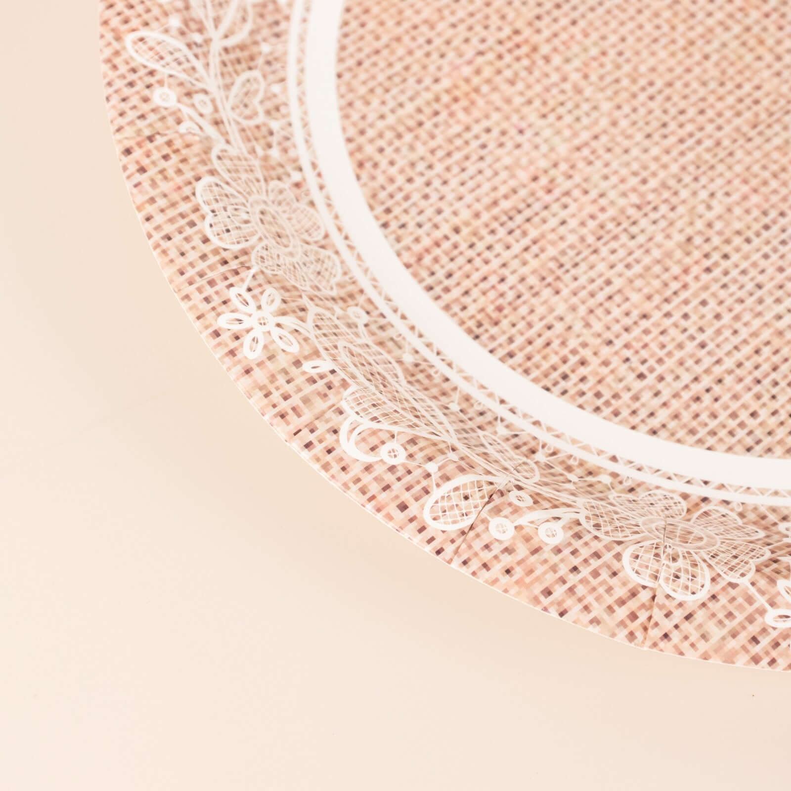 Hot Deal! 25-Pack of 9-Inch Round Disposable Paper Dinner Plates with Rustic Burlap & Floral Lace Design