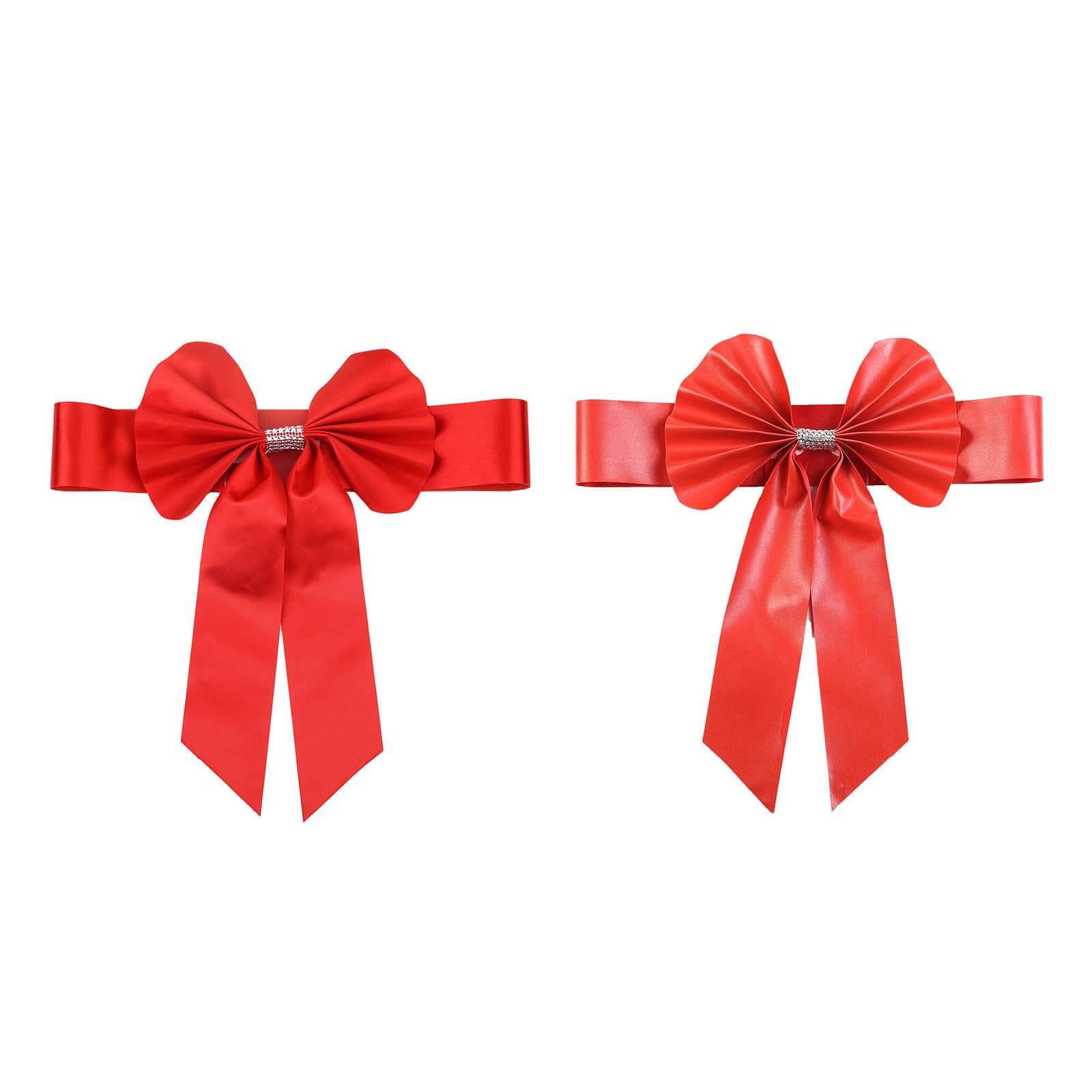 Hot Sale! 5-Pack Red Satin Faux Leather Chair Sashes with Diamond Rhinestone Buckles