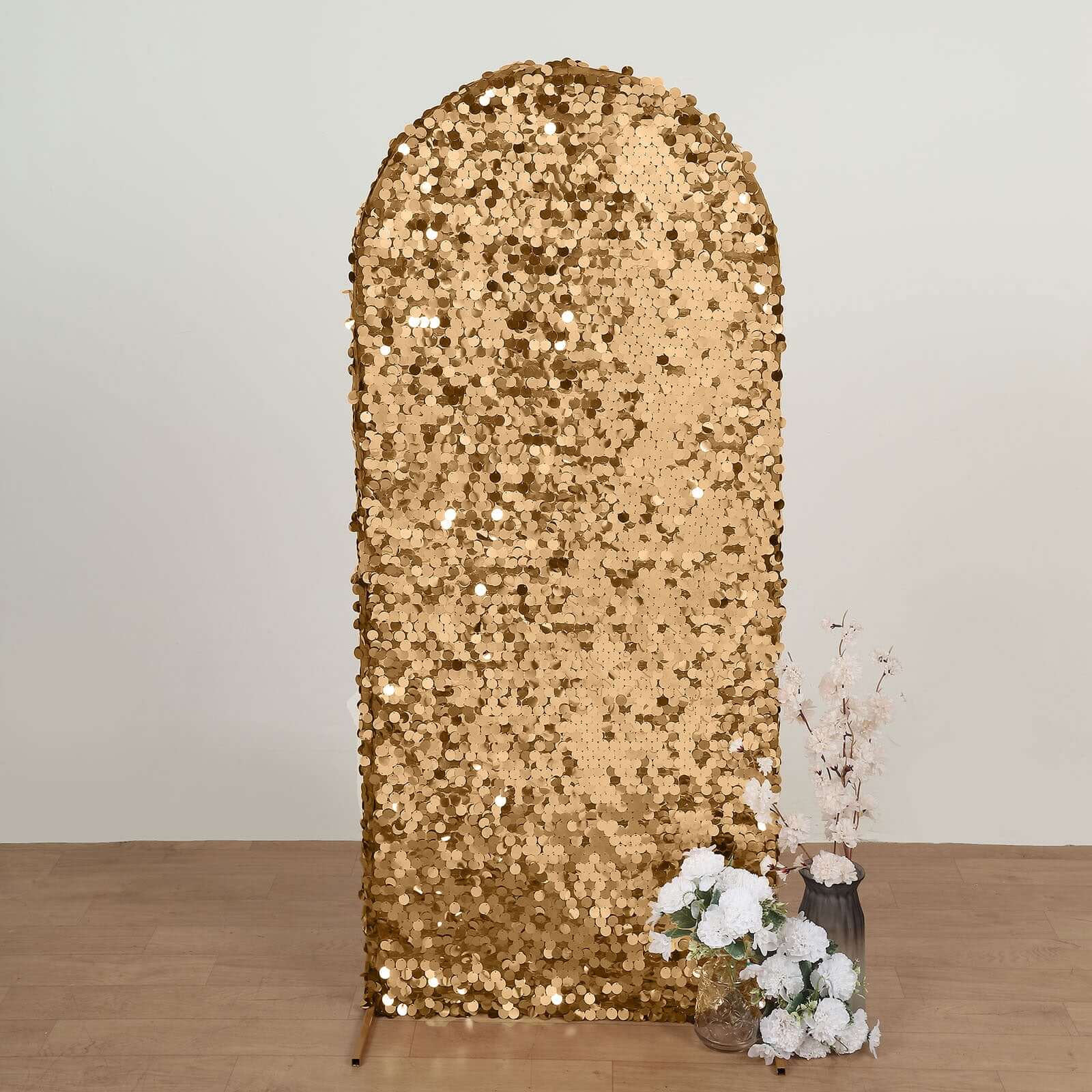 5ft Sparkly Gold Double-Sided Sequin Cover for Fitted Round Top Wedding Arch - Ideal for Events