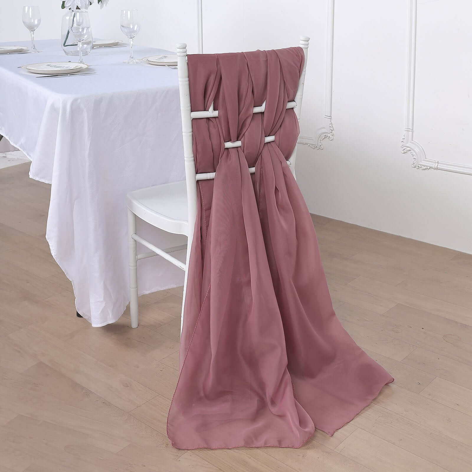 5-Pack Premium Mauve/Cinnamon Rose Chiffon Chair Sashes - Soft, Lightweight Designer Bows