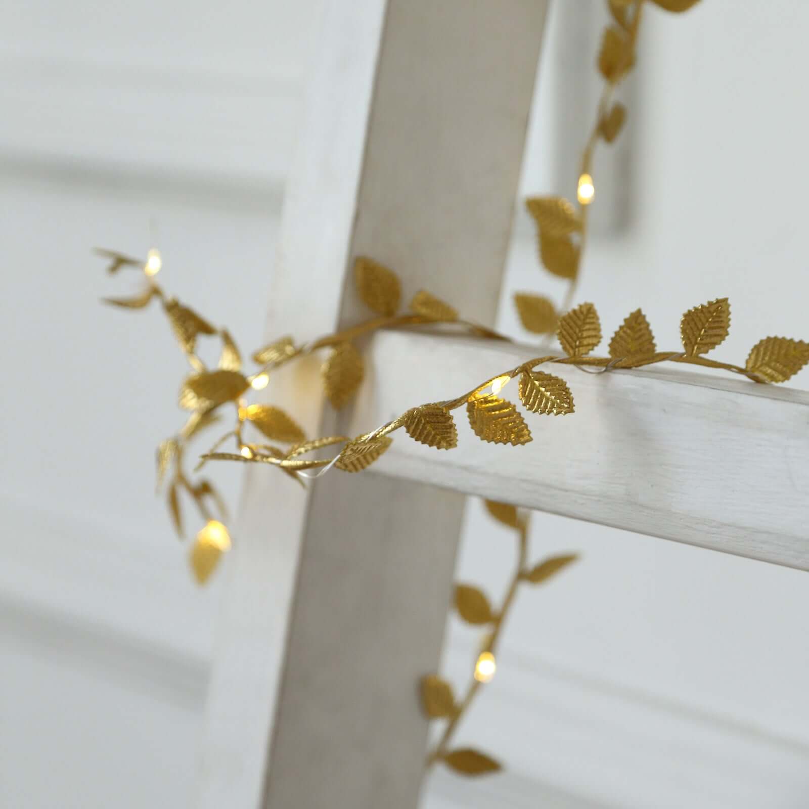 Hot Sale! 40 LED 15ft Battery-Operated Metallic Gold Rose Leaf Garland String Lights, Warm White