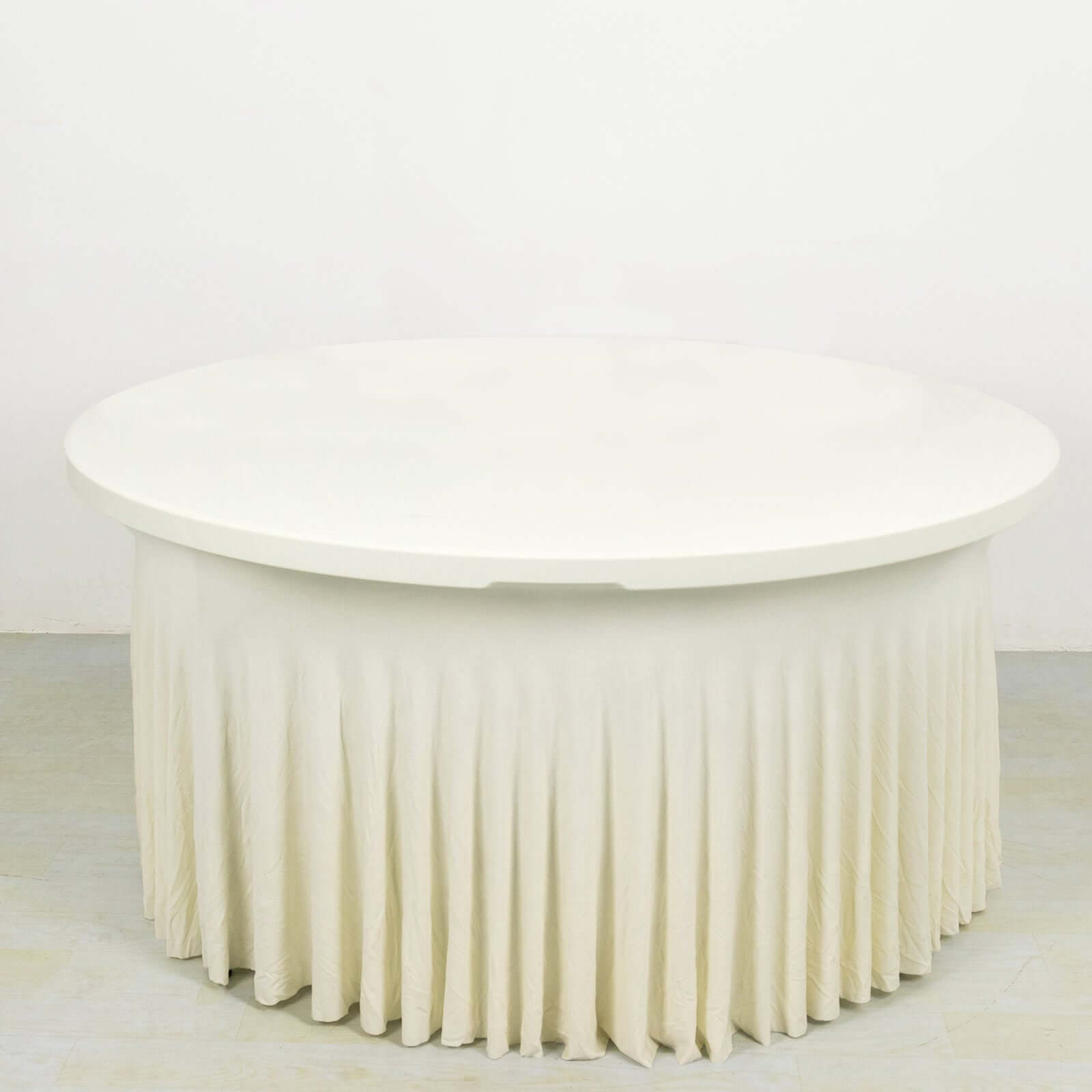 Ivory Spandex 5ft Round Table Skirt with Wave - like Style: A Stylish Table Cover
