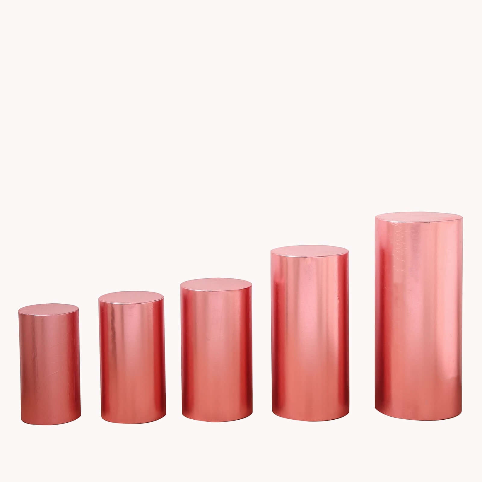 Hot Deal! Set of 5 Rose Gold Metallic Spandex Stretchable Pedestal Stand Covers - 130 GSM