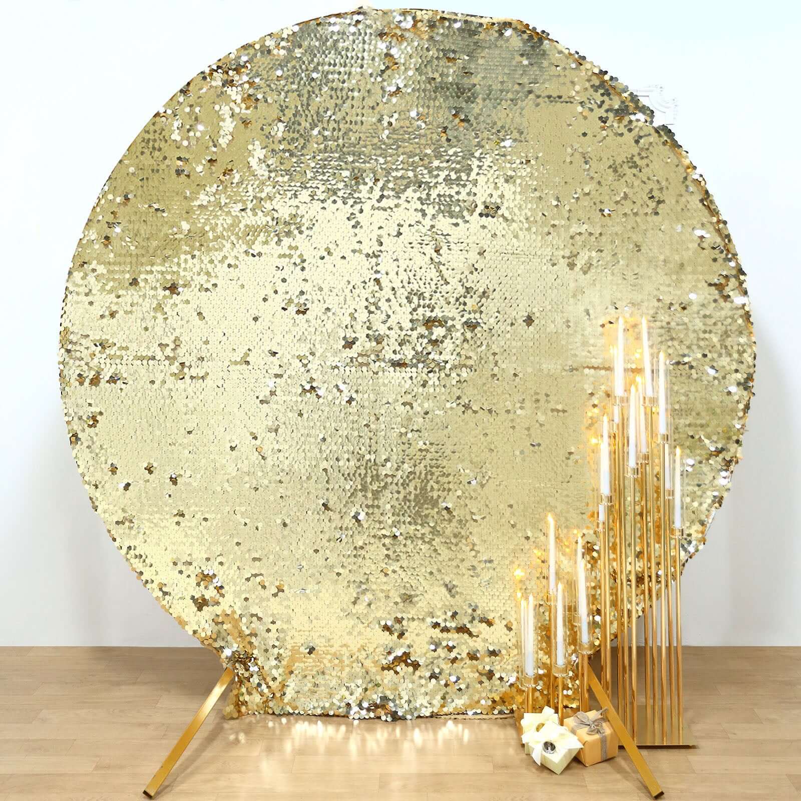 7.5ft Champagne Sparkly Double-Sided Payette Sequin Wedding Arch Backdrop Cover - Perfect for Events