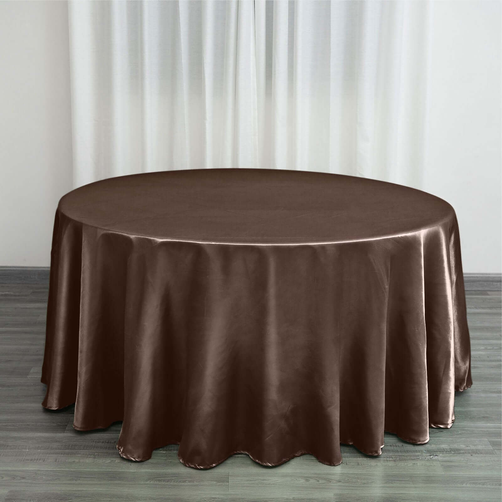 Stylish Chocolate Satin 120-Inch Round Seamless Tablecloth