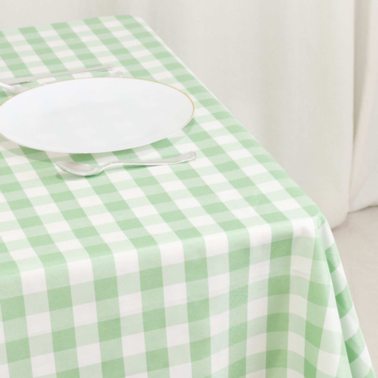 Premium Polyester Checkered Buffalo Plaid Table Cover in White/Sage Green, 70x70 Square