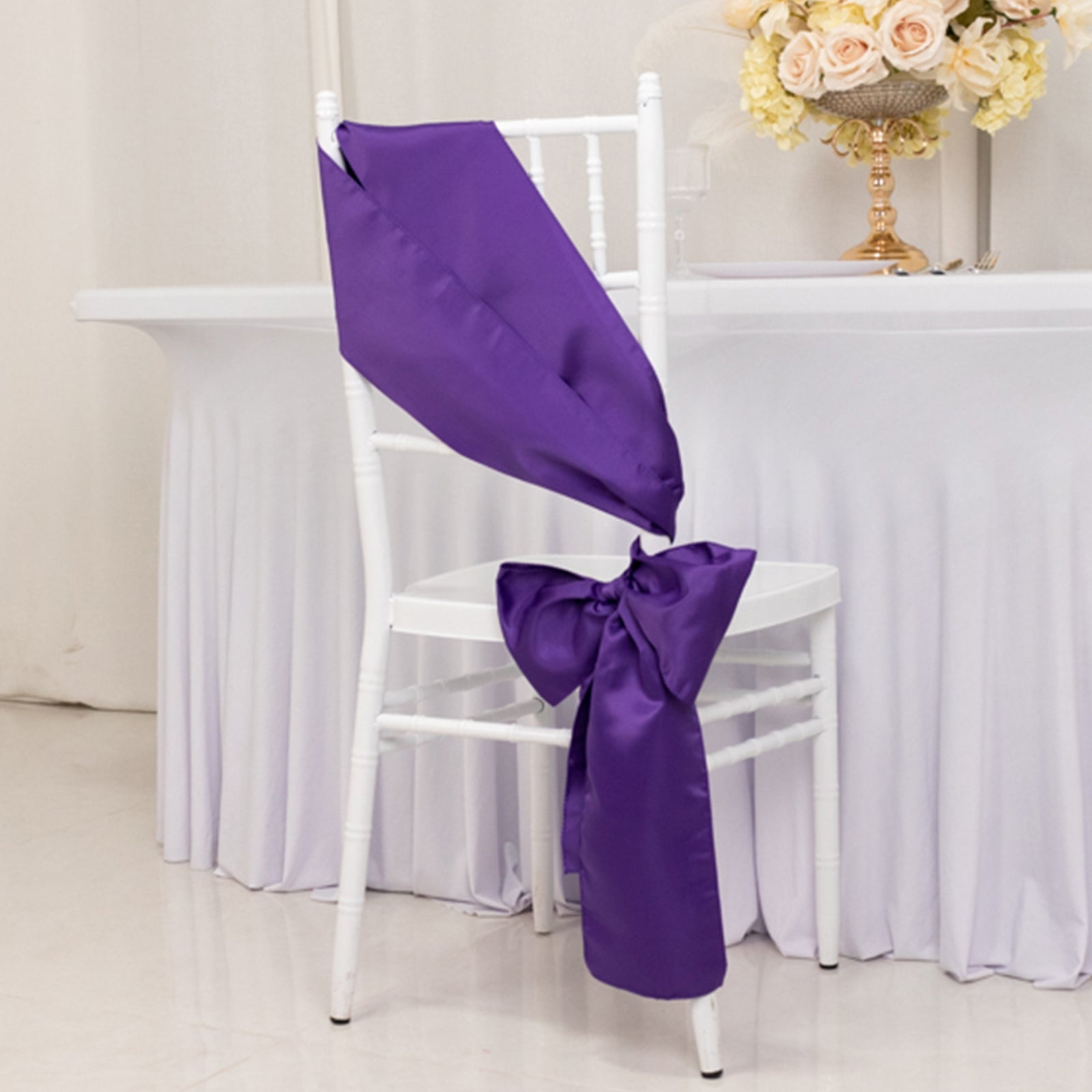 5-Piece Set of Purple Lamour Satin 6x106 Chair Sashes - Reusable Decorative Bows