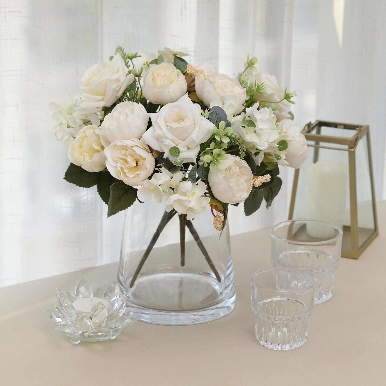 Hot Sale! 2 Pack of Ivory Silk Artificial Rose & Peony Floral Arrangements for Weddings and Home Decor