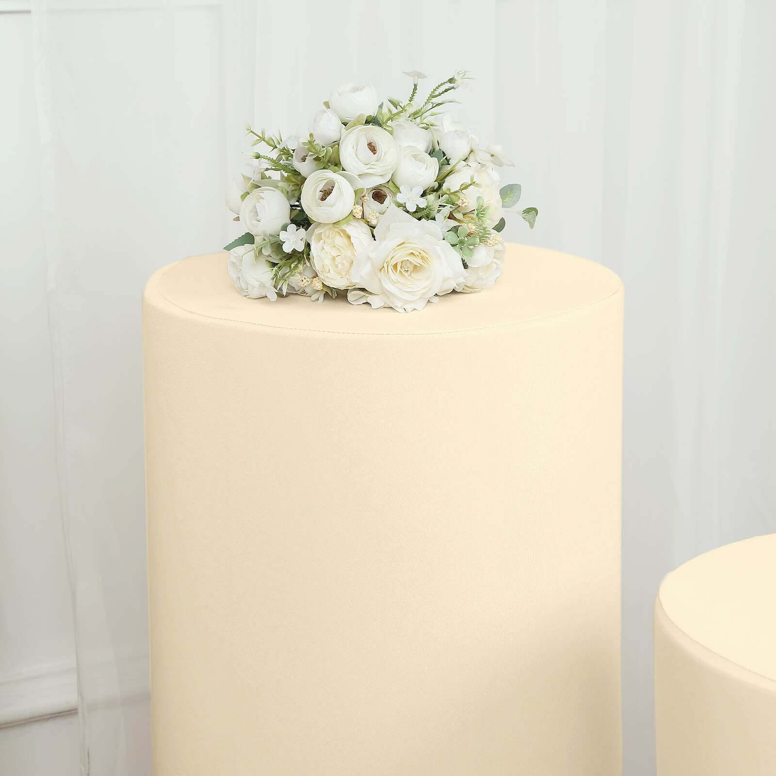 Hot Deal! Set of 5 Stretchable Beige Spandex Cylinder Pedestal Stand Covers, 160 GSM