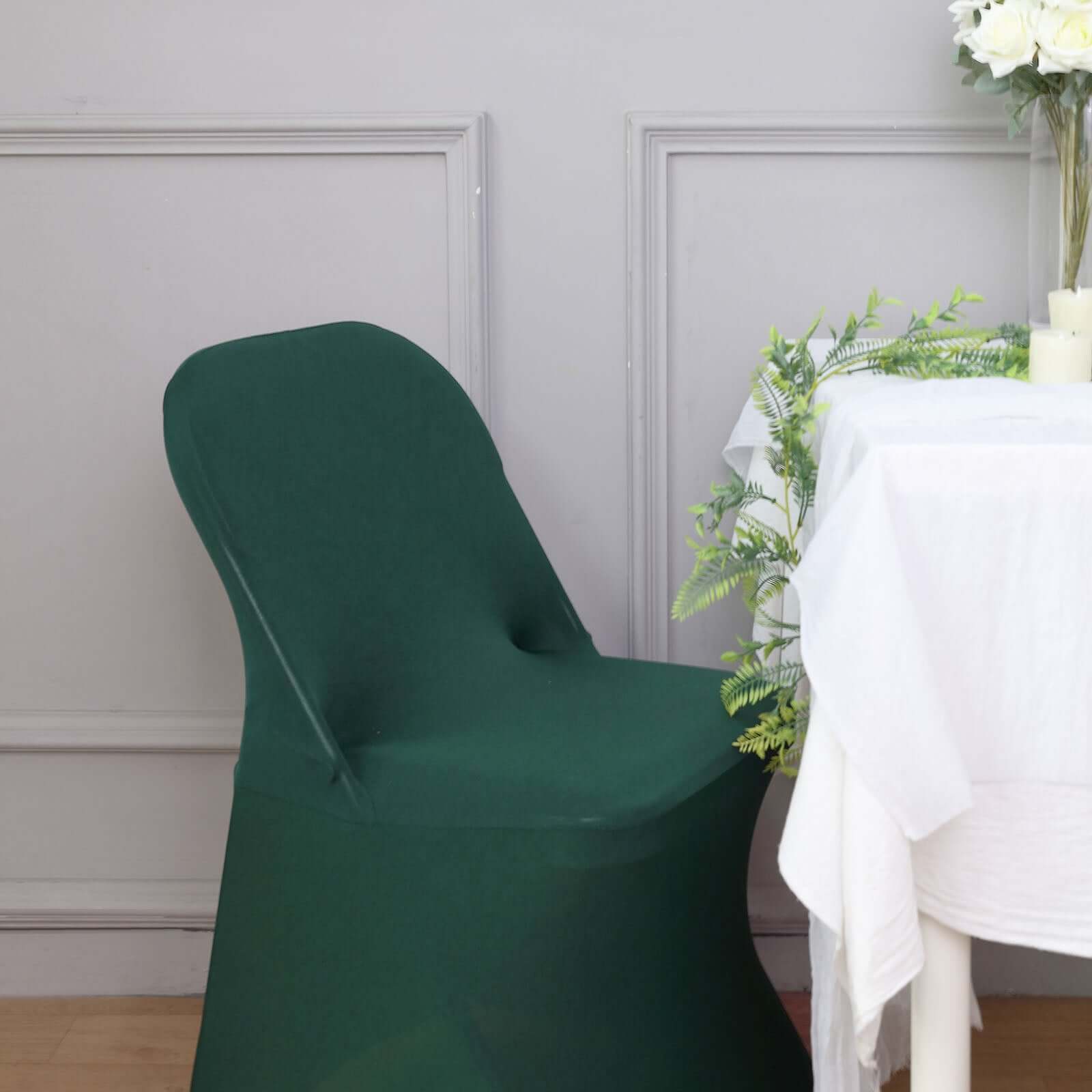 Reusable & Wrinkle-Resistant 160GSM Stretch Spandex Hunter Emerald Green Chair Cover for Folding Chairs