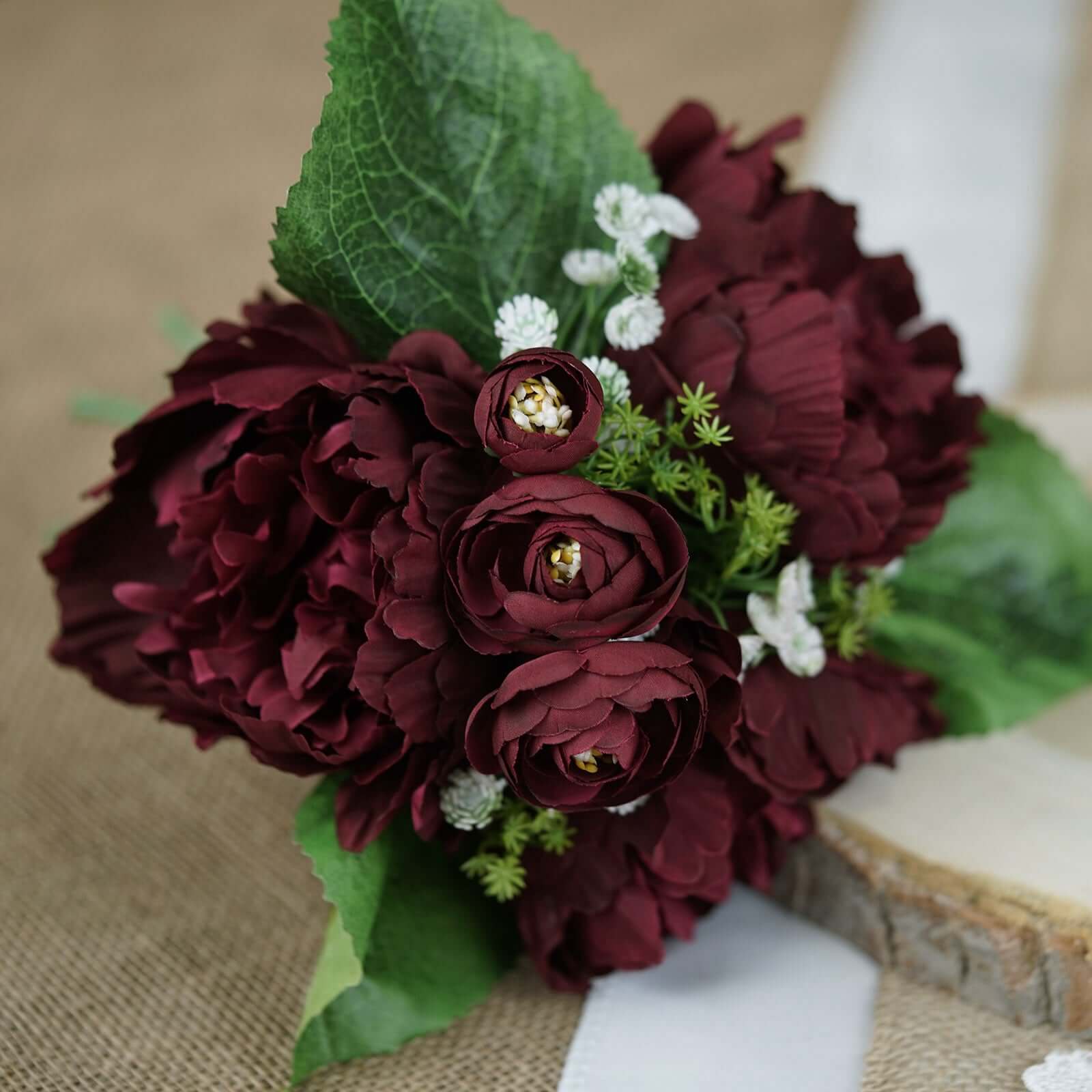 Hot Sale! 12-piece Burgundy Artificial Silk Peony Bouquet for Various Decorations