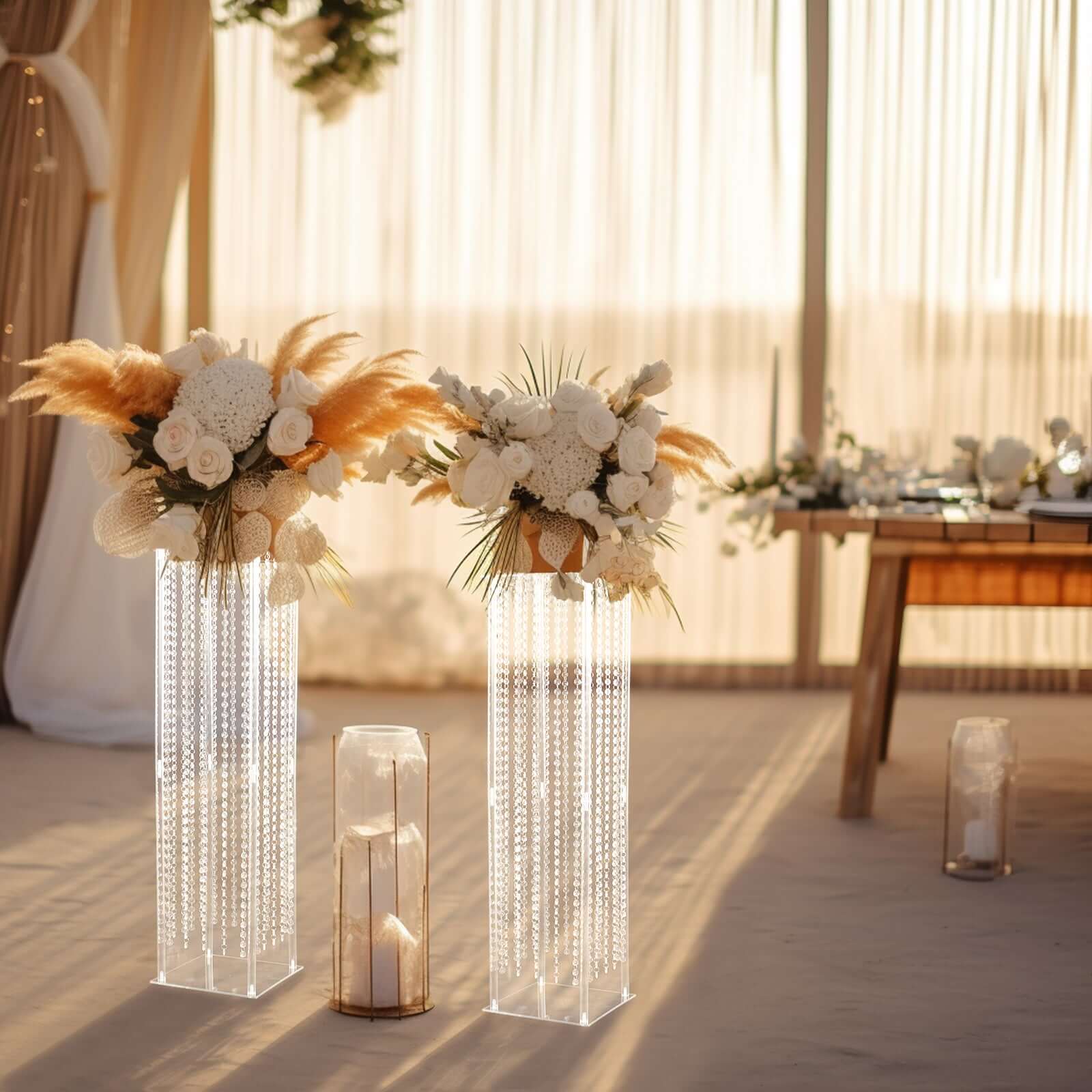 Clear Acrylic Flower Pedestal Vase with Crystal Beads - Elegant 40