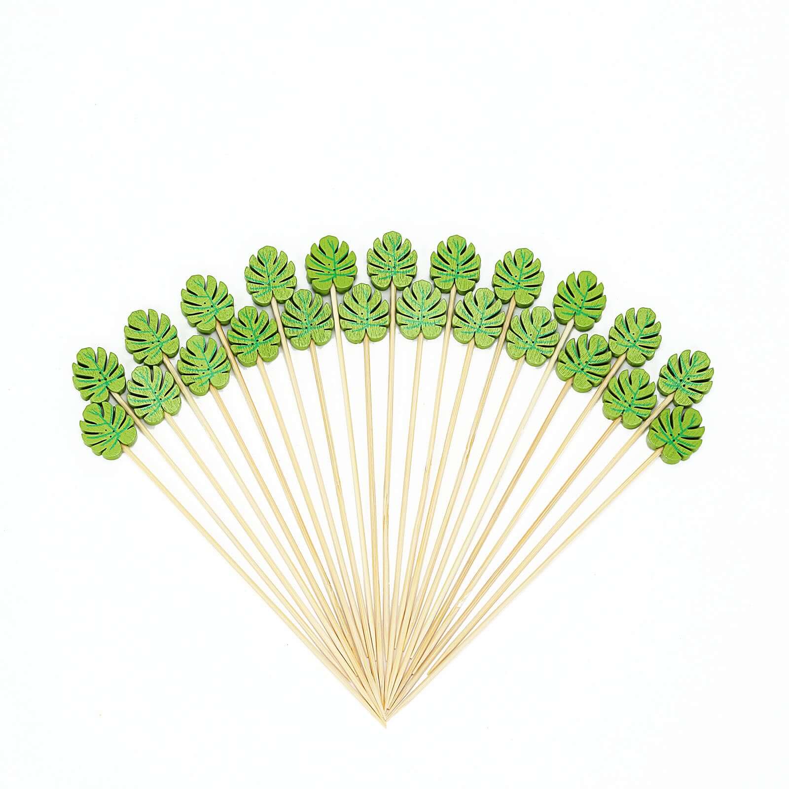 100-Piece Set of Eco-Friendly Bamboo Cocktail Picks with Tropical Leaf Design, 5 Inches Long