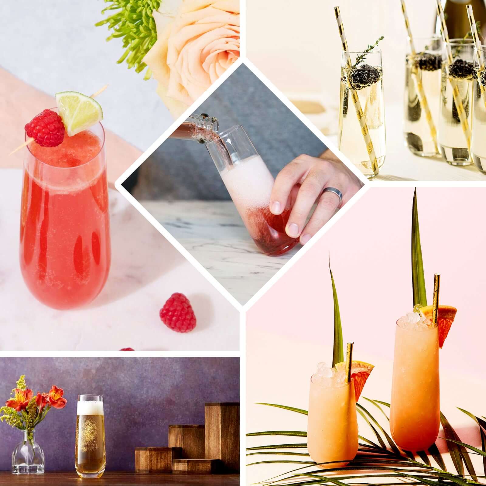 6-Piece Set of Reusable 9oz Clear Plastic Stemless Champagne Flutes - Perfect for All Occasions
